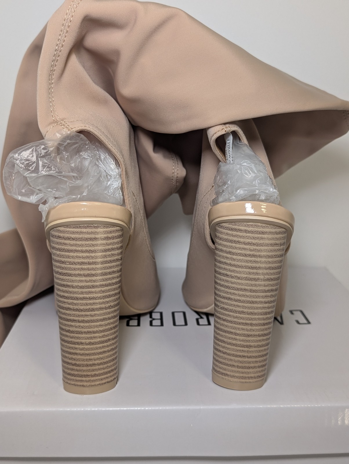 Cape Robbin Connie Women’s Over The Knee Boots Nude Peep Toe Block Heel Size 6.5