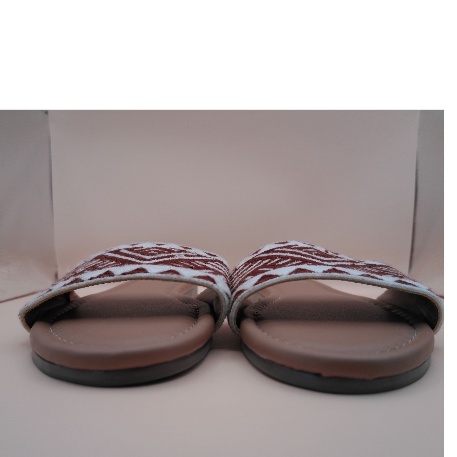 Haute Hippie Geometric Woven Embroidered Slides Brown Ivory Boho Flat Sandals 8