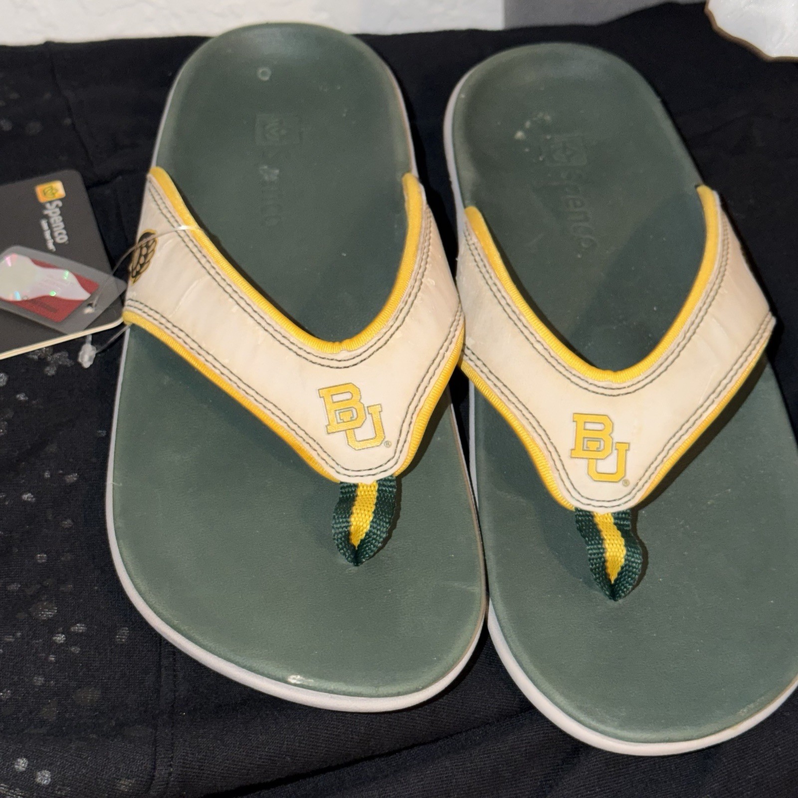 Spenco Arch Support Thong Sandals BU Logo Green White Yellow Women’s US 8