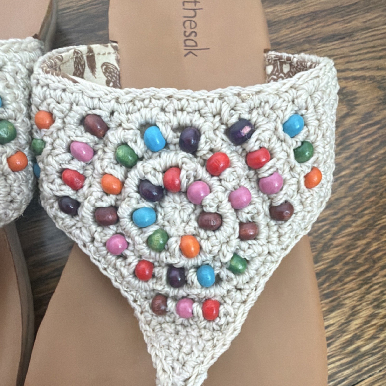 The Sak Crochet Beaded Thong Sandals Beige Multicolor Cotton Women’s Size 8