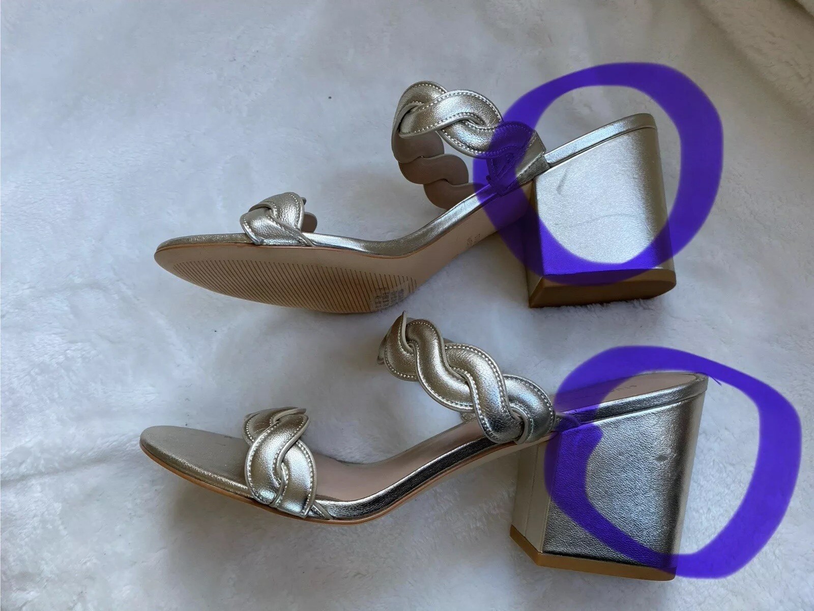 NEW$475 STUART WEITZMAN Twistie Block 75 Metallic Mule Platinum US9/UK6.5/EU39.5