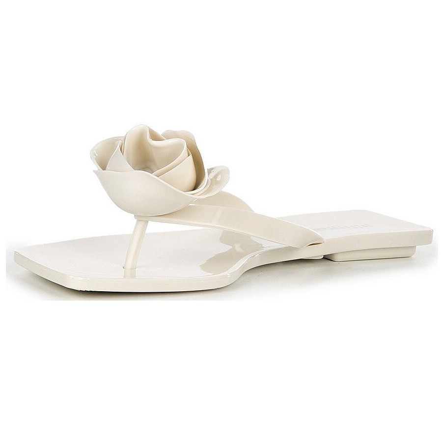 Jeffrey Campbell Sweeten Rose Ornament Glossy Jelly Thong Sandals Cream 8/39