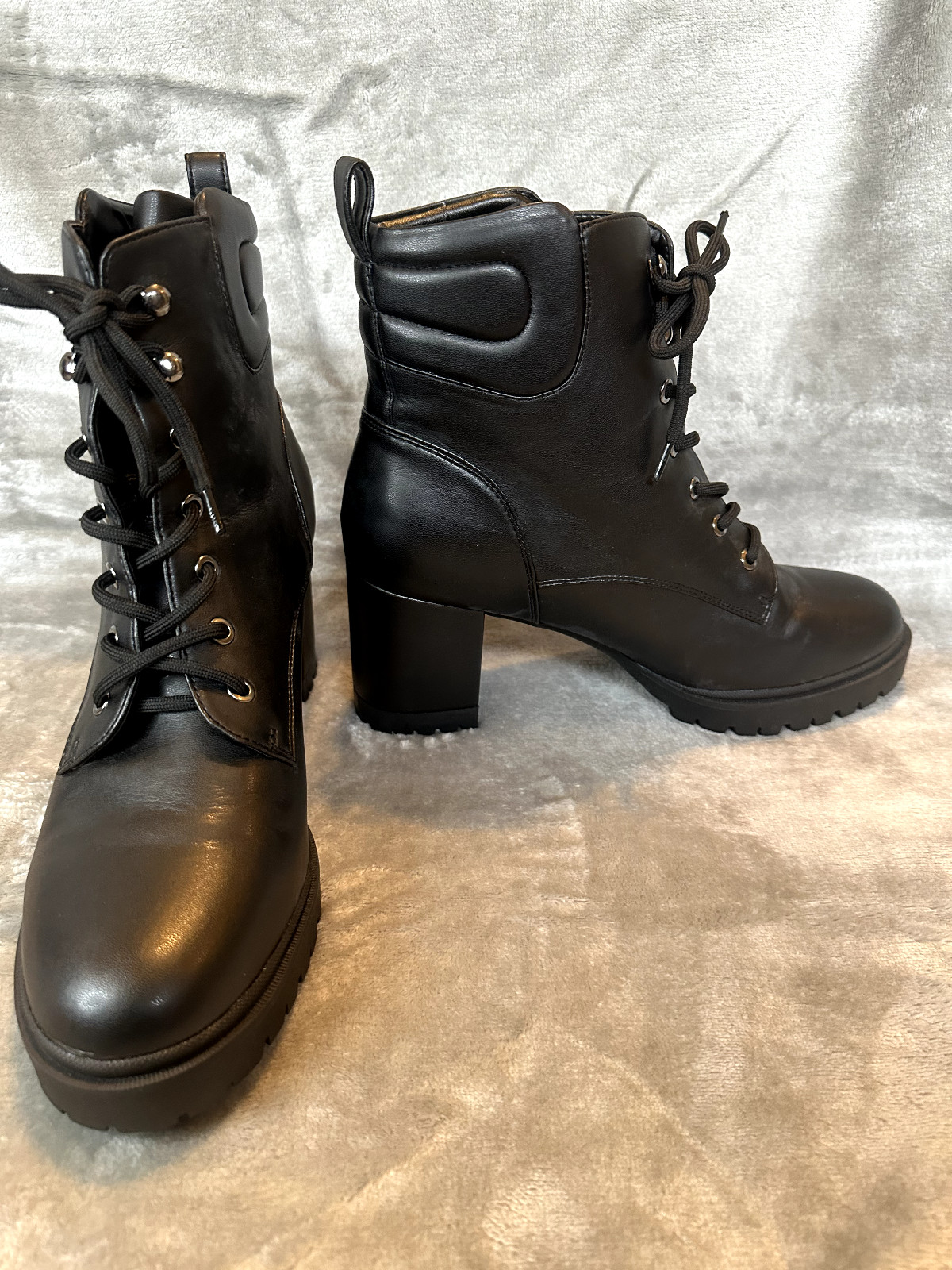 AEROSOLES ESEN COMBAT MOTO BOOTS BLACK VEGAN LEATHER NWT 12M