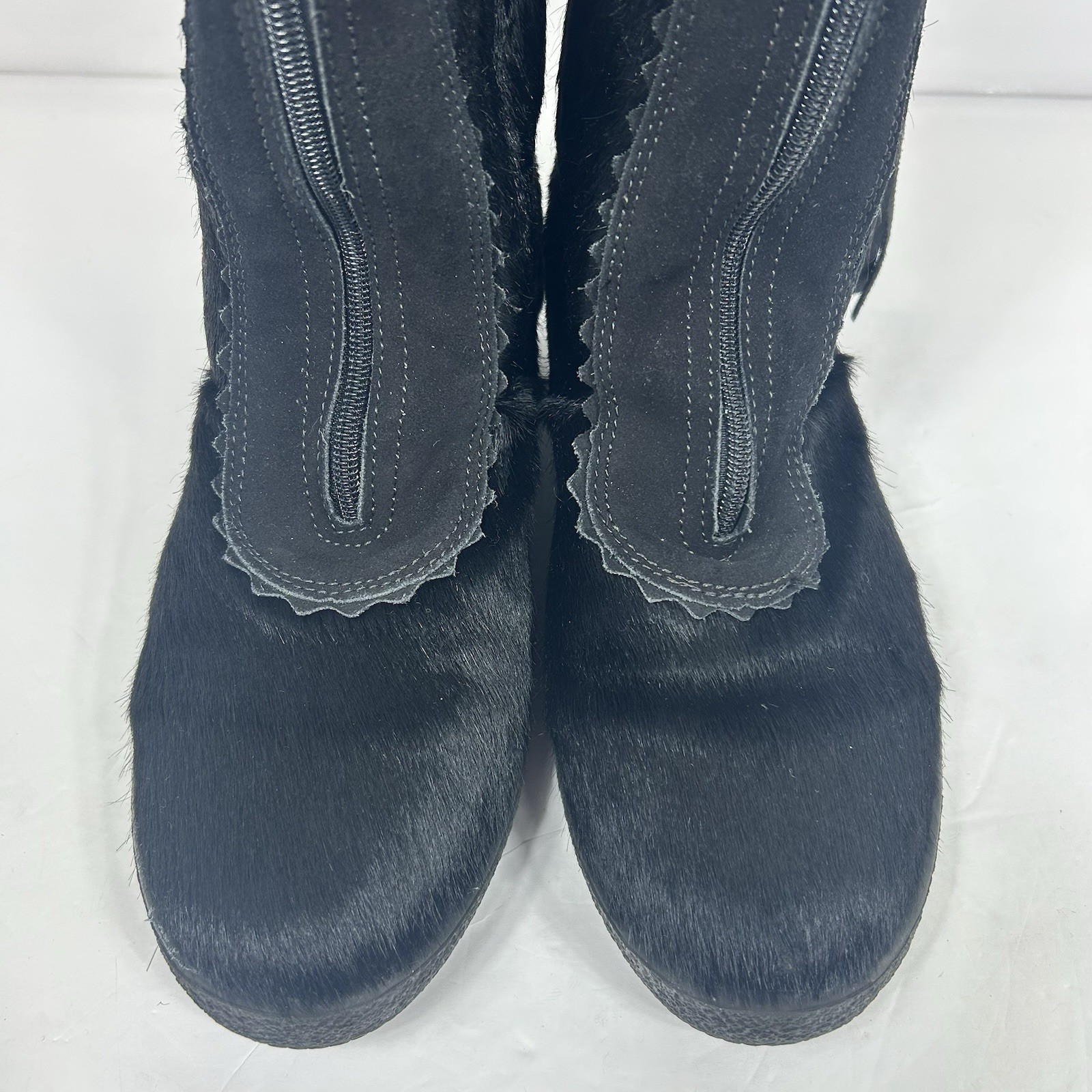 Oscar Sport Christina Black Fur Boots 41/10 Zip Apres-Ski Italian Winter Pull On