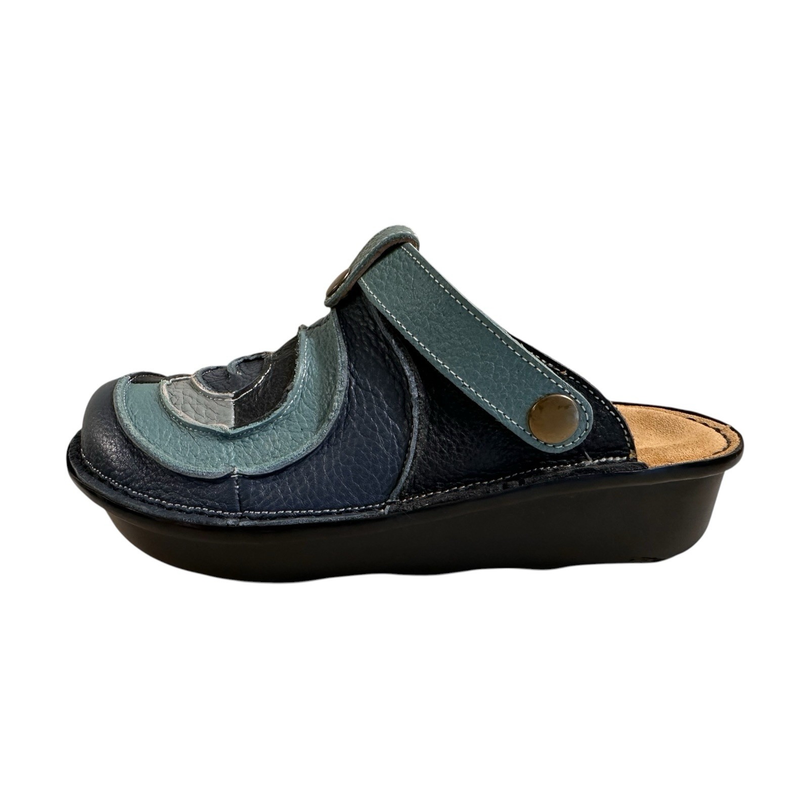 Spring Step Lollipop Leather Patchwork Clogs Mules Womens 7.5 Blue Boho Comfort