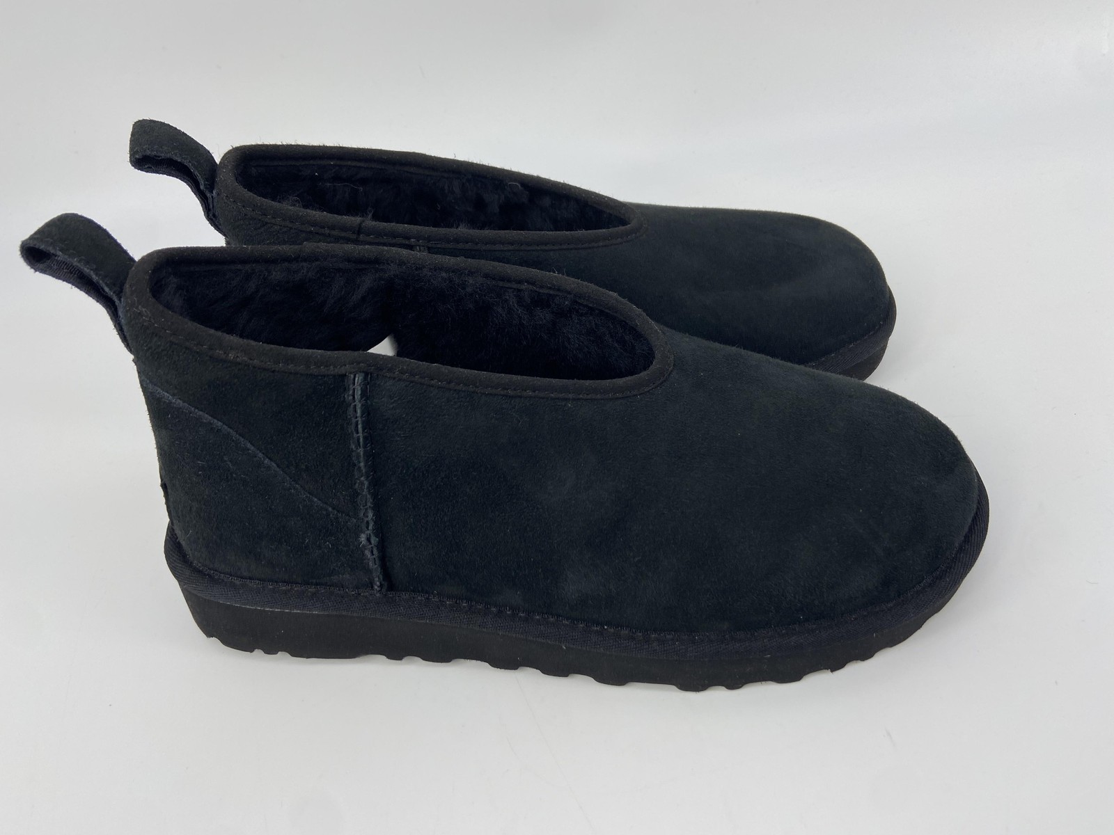 UGG Boots Womens 9 Black Micro Mini Suede Shearling Cozy Shoes Slipper