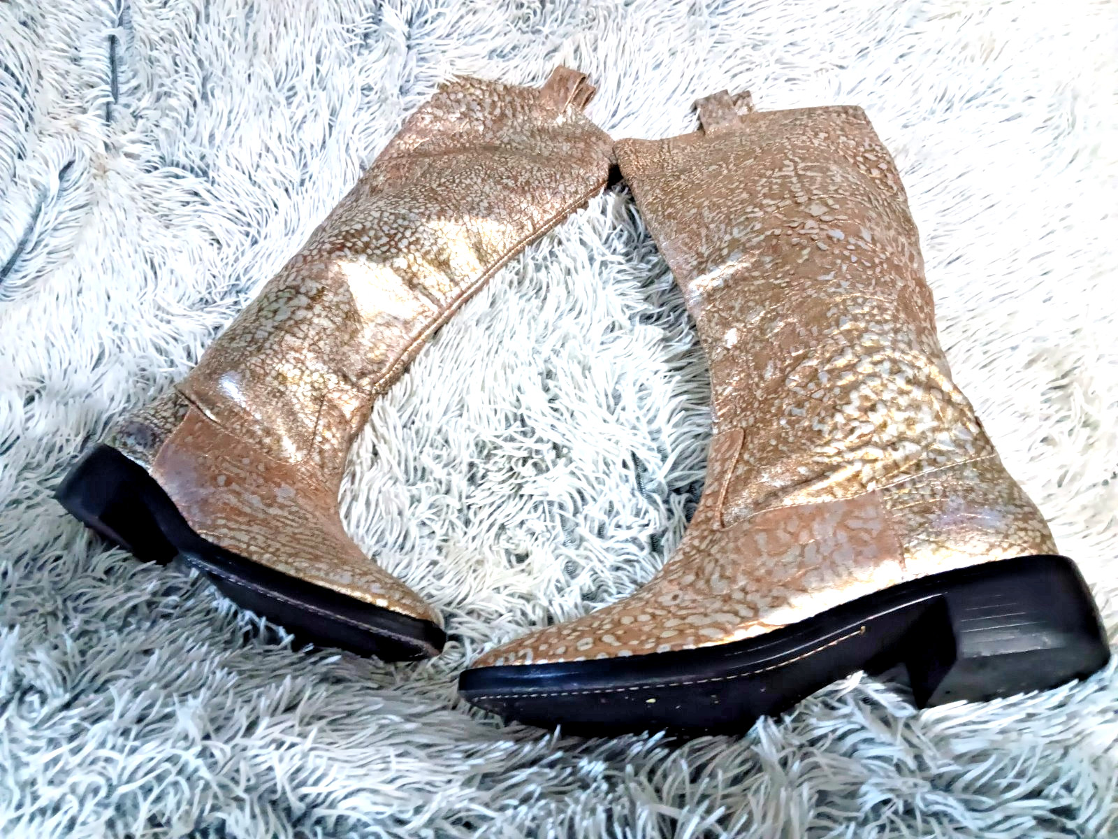 Giuseppi Zanotti Women’s Metallic Gold Knee Western Boots Leather Pull-On 7.5