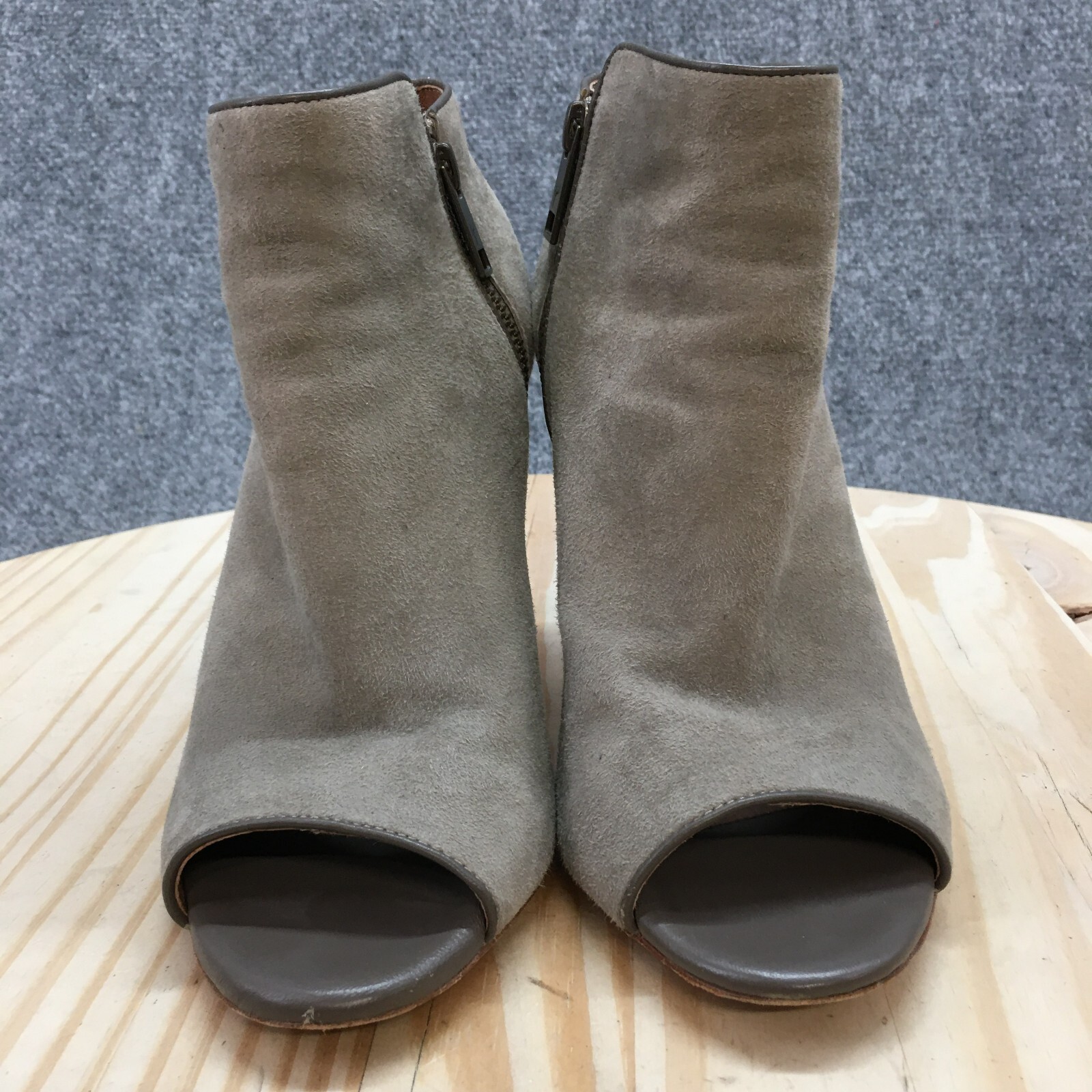 Joie Boots Womens 38 Ankle Booties Gray Suede Stiletto Heels Peep Toe Zip