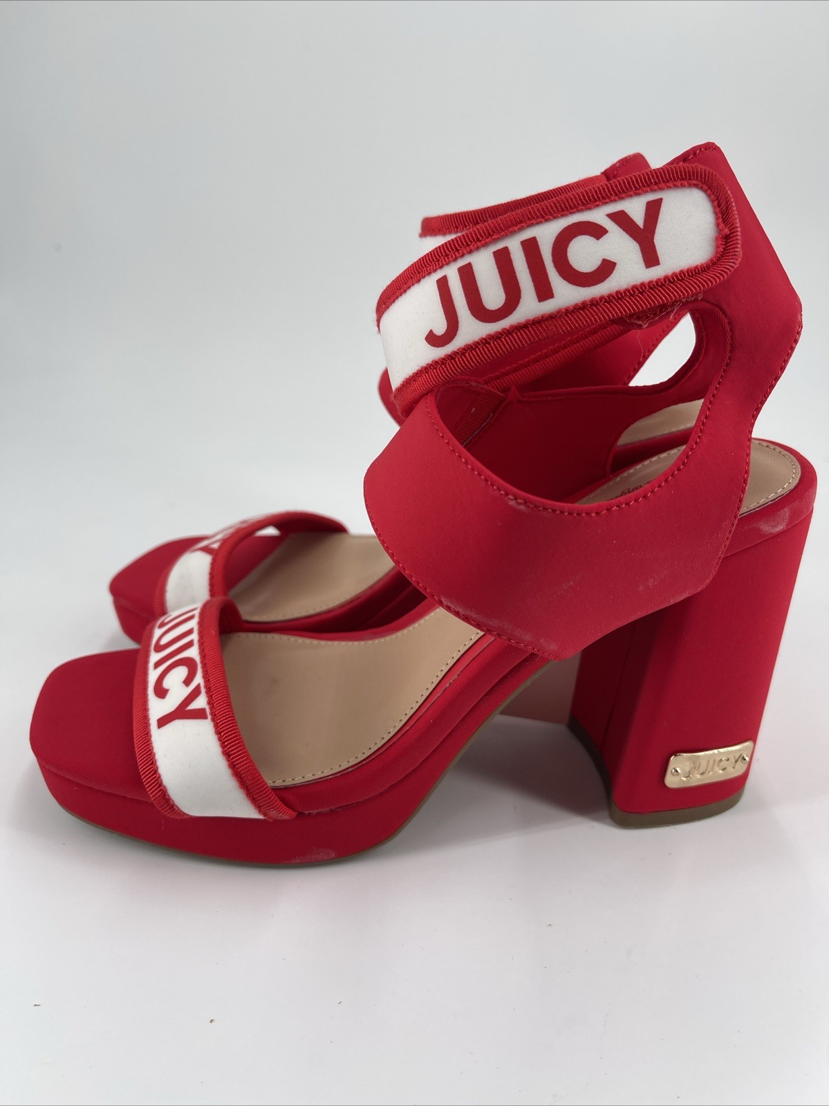 JUICY COUTURE Womens Red/White Logo Glisten Wedge Slingback 7.5M New