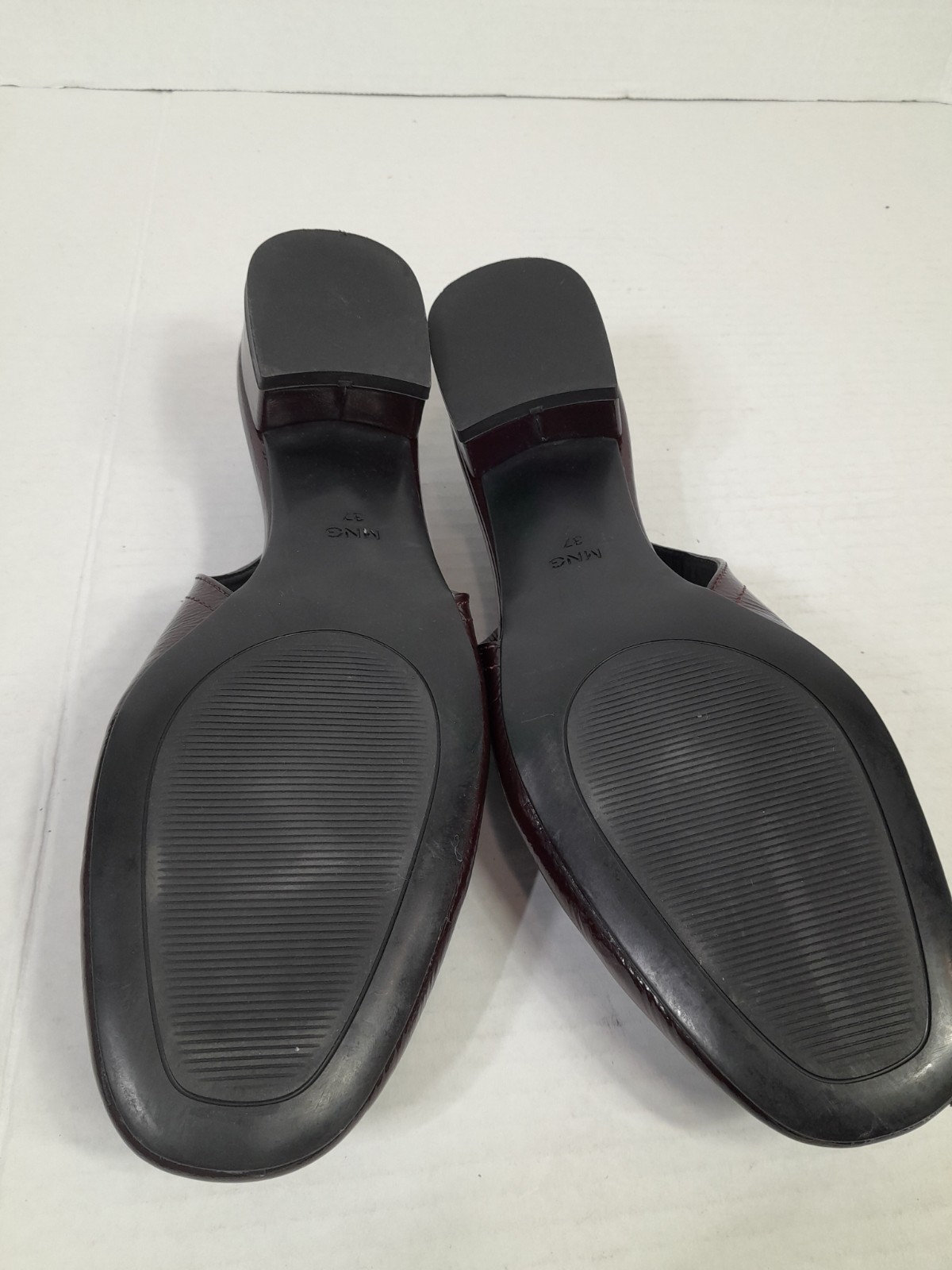 MANGO MNG Kitten BLoCK HEELS SLINGBACK Round Toe SHOES SZ 6.5 37 Burgundy