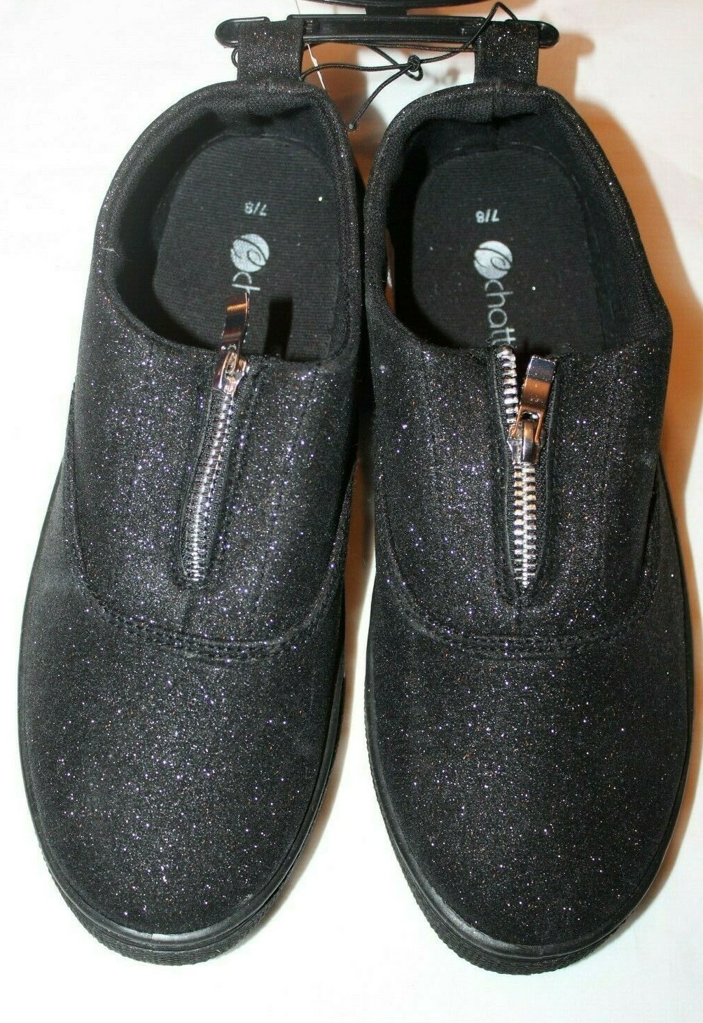 Chatties Women’s Glitter Metallic Black Slip-On Fashion Sneakers 7/8 or 9/10 M