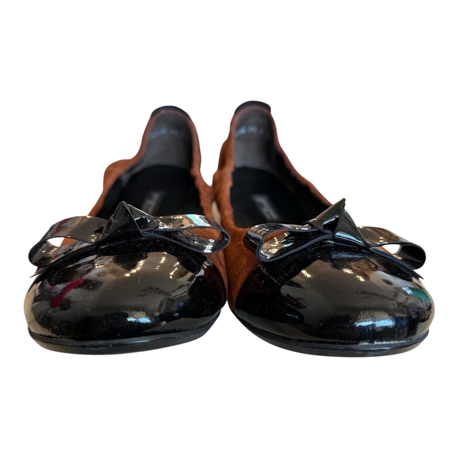 Paul Green Nellie Brown Suede Black Patent Cap Toe Bow Ballet Flats Size US 7.5