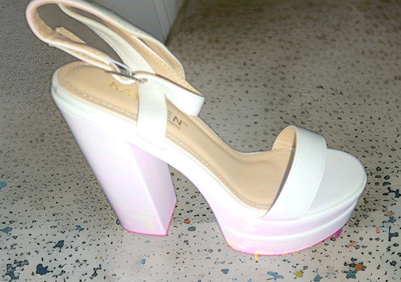 kayleen White Patent Leather Strappy Open Toe Platform Block Heel Sandals 7.5