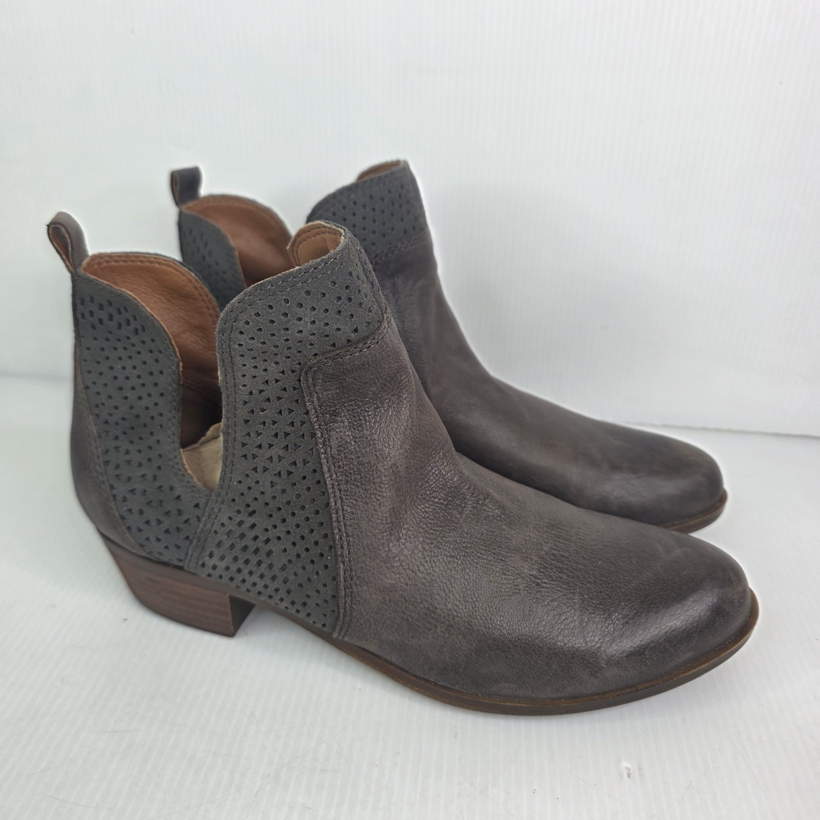 LUCKY BRAND Brown Gray Leather Suede Booties Womens Sz 9.5