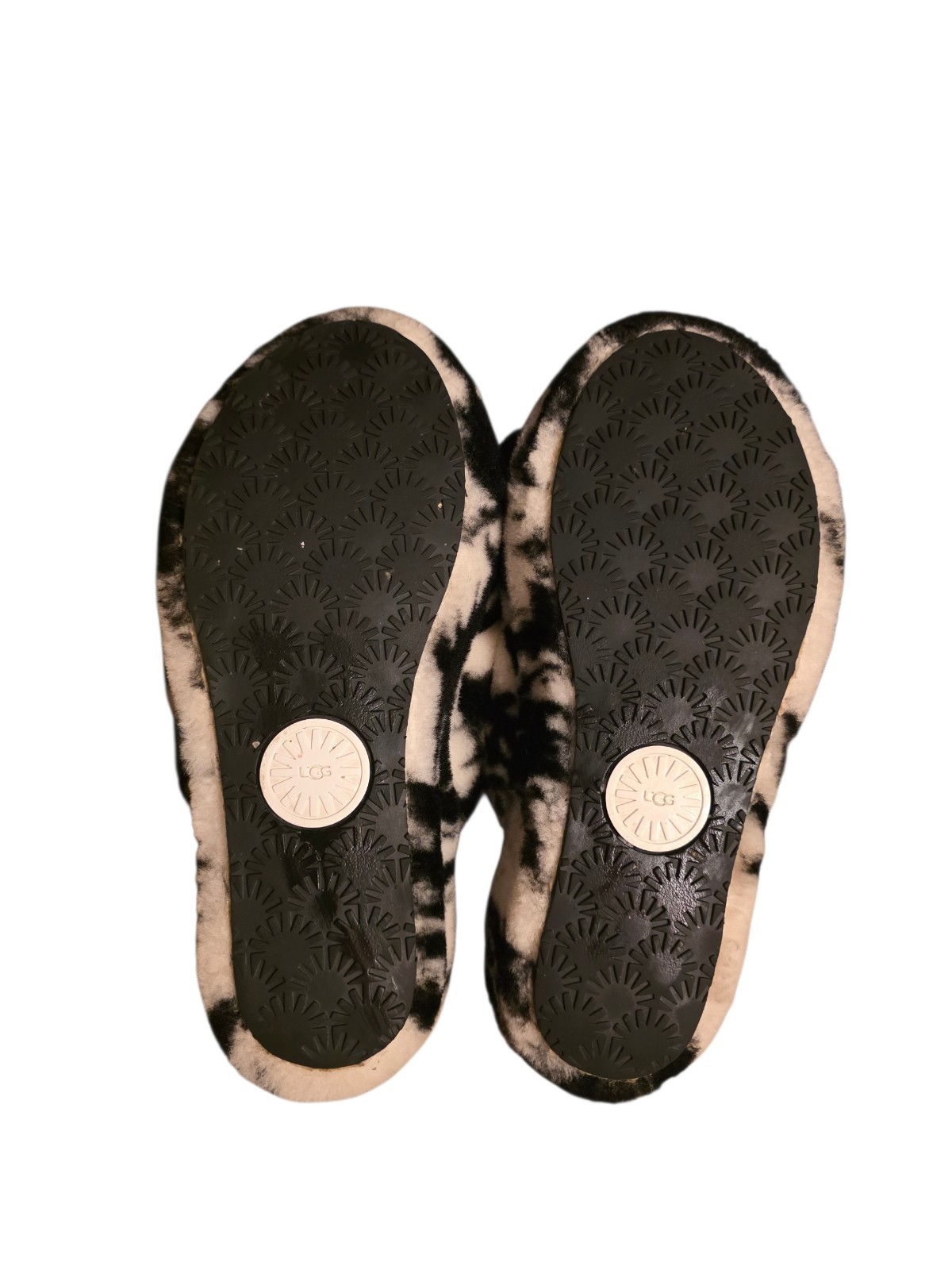UGG Fluff Yeah Black White Marble Slide Slipper Women 8 Y2K Streetwear Cozy