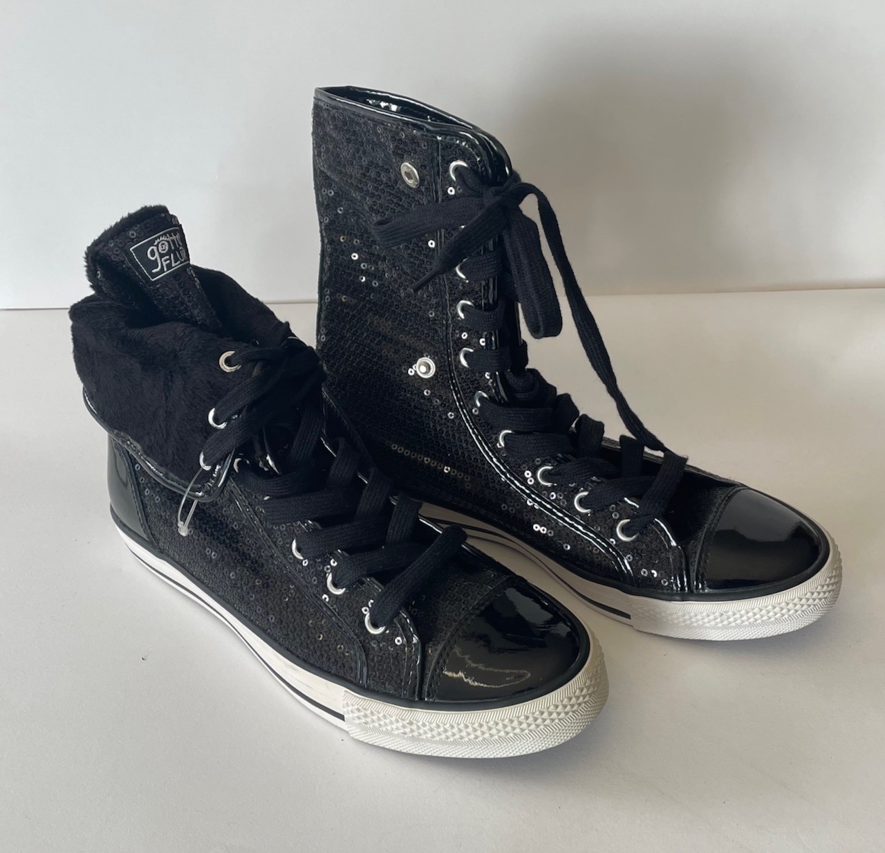 Double Platinum Destiny Sequin Sneakers by GOTTA FLURT top also folds down 8.5