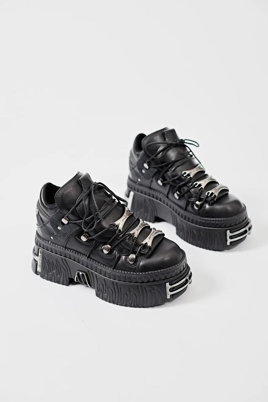 Unisex Platform Punk Leather Shoes Black Heavy Metal Heightening Motorcycle Boot