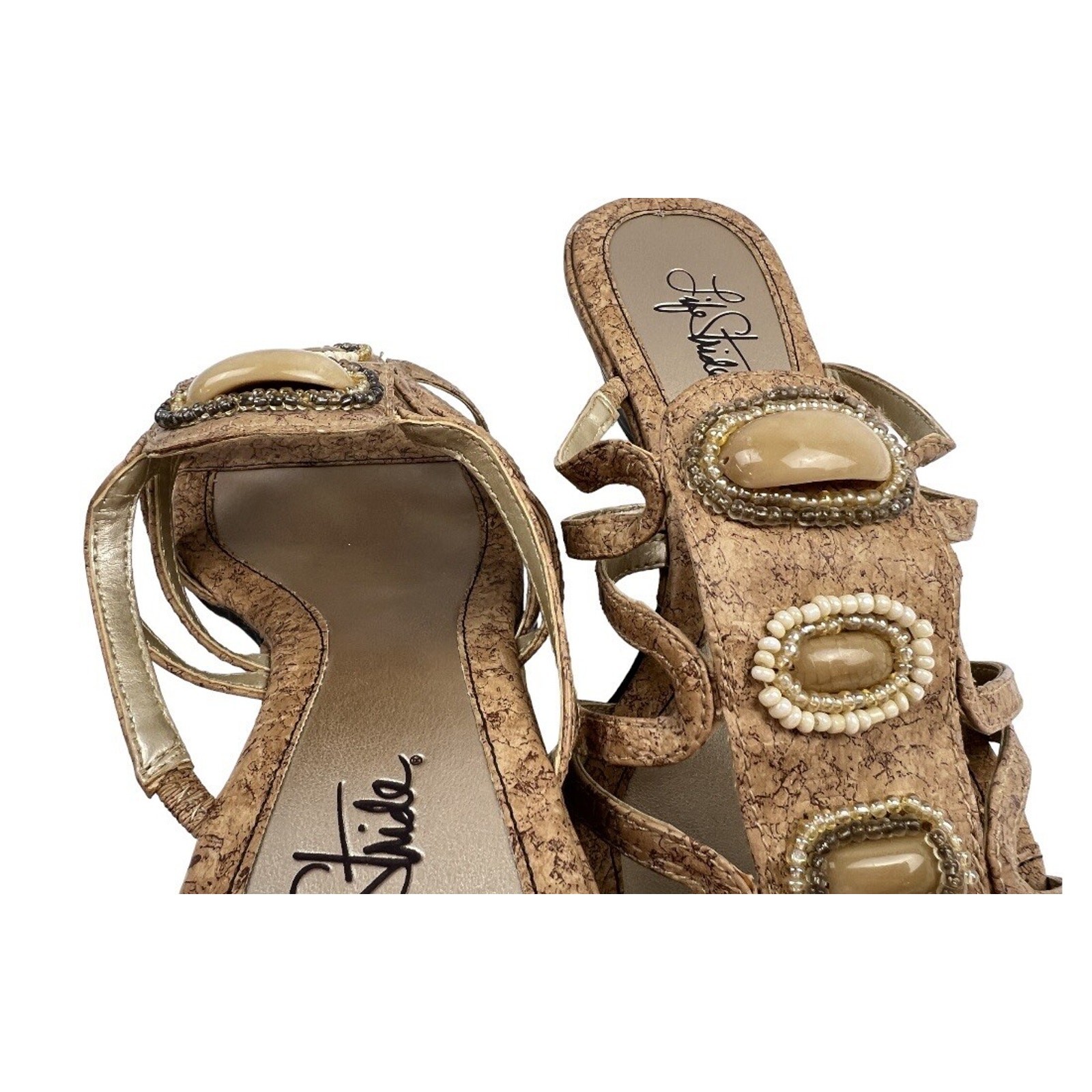 Life Stride Sandals Womens 9.5 Beige Urban Cork Wedge Strappy Slide