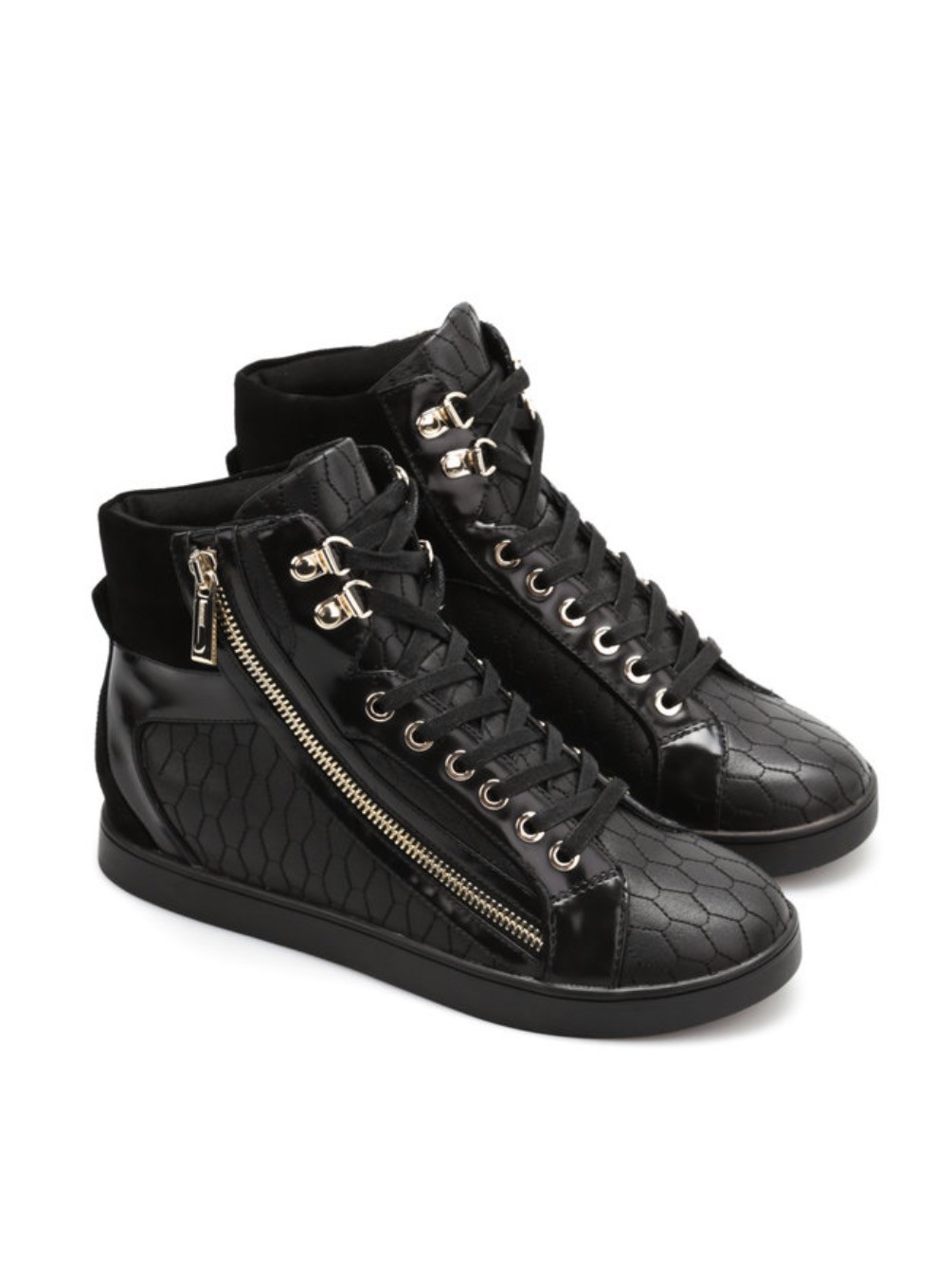 JUST CAVALLI Hive Leather High Top Sneakers Size 39 Made In Italy Black