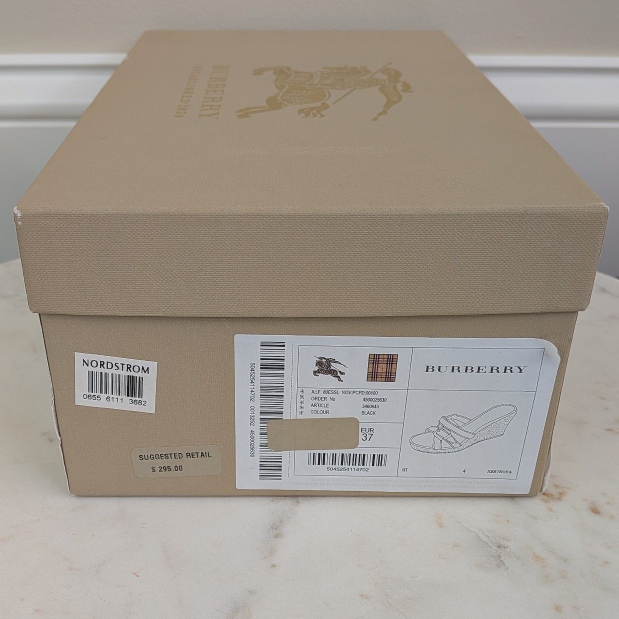 Burberry Nova Check Espadrille Wedge Sandals Black Patent Leather IT 37 3460643