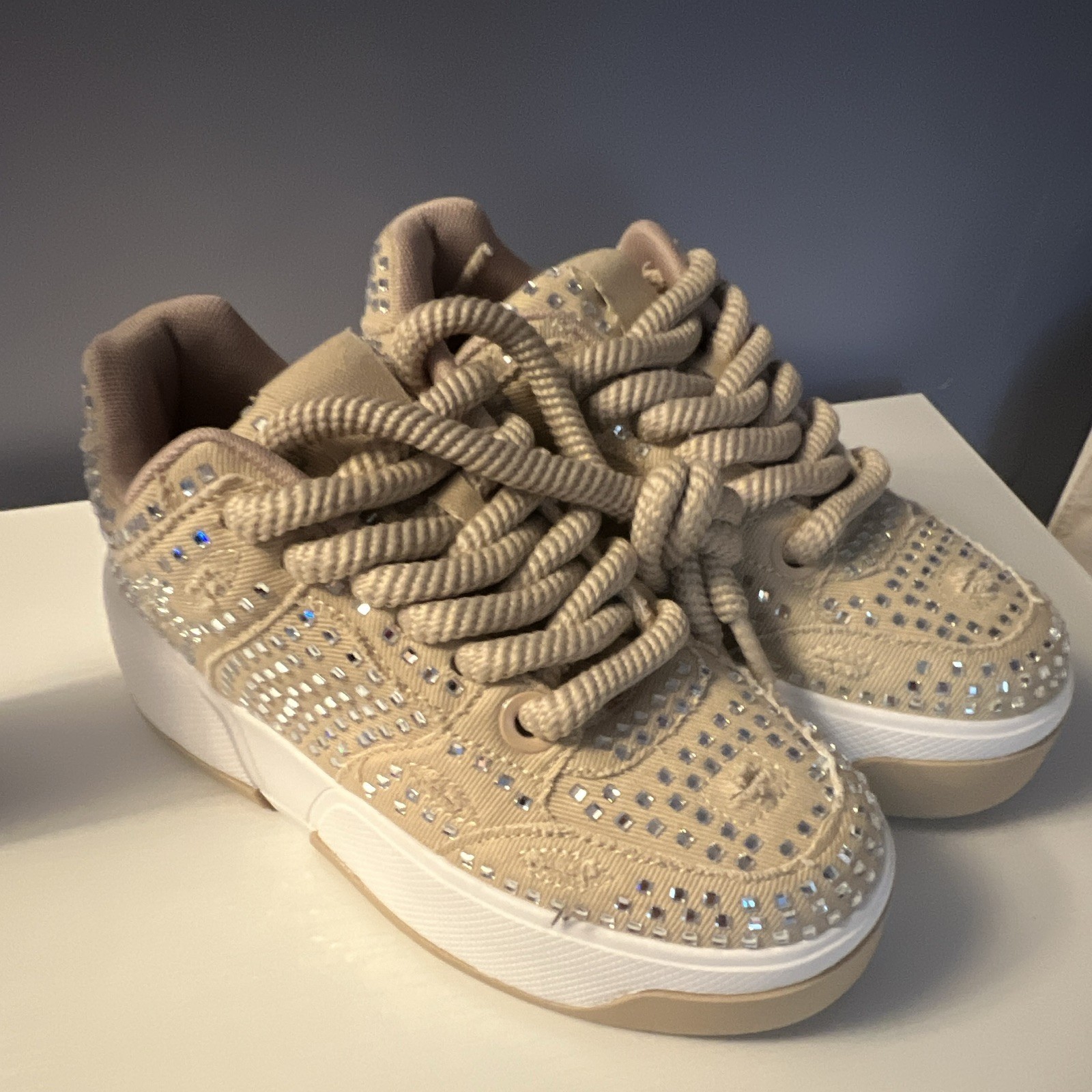 Olivia Miller – Beige, Ankle Studded Sneaker Size 8