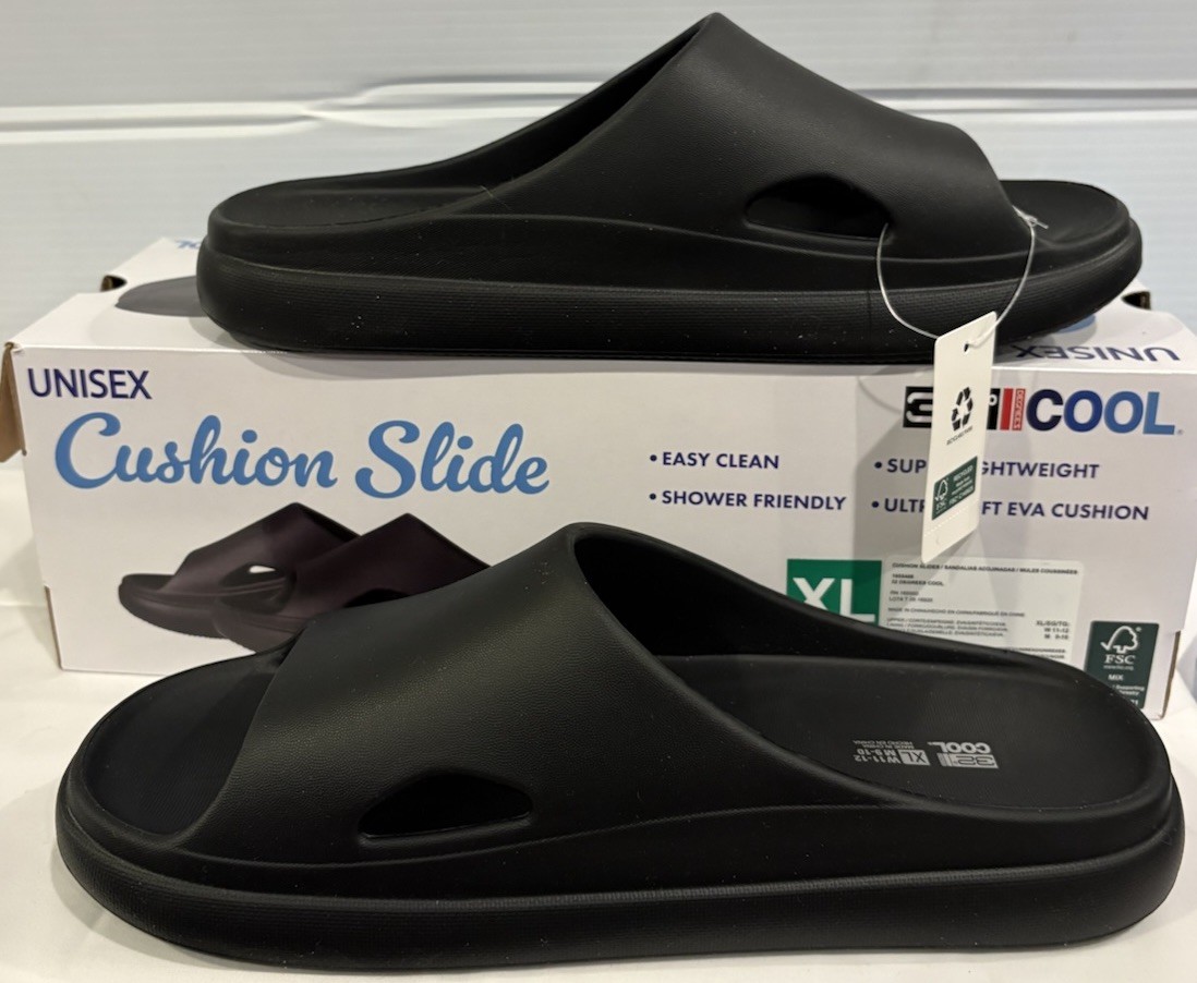 NEW 32 Degrees Cool Unisex Cushion Slide Sandals – SIZE XL- W11-12, M9-10, BLACK