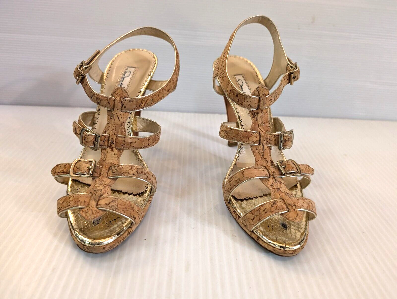 Authentic Oscar de la Renta Gold Stiletto Sandal High Heels Shoes US 7.5