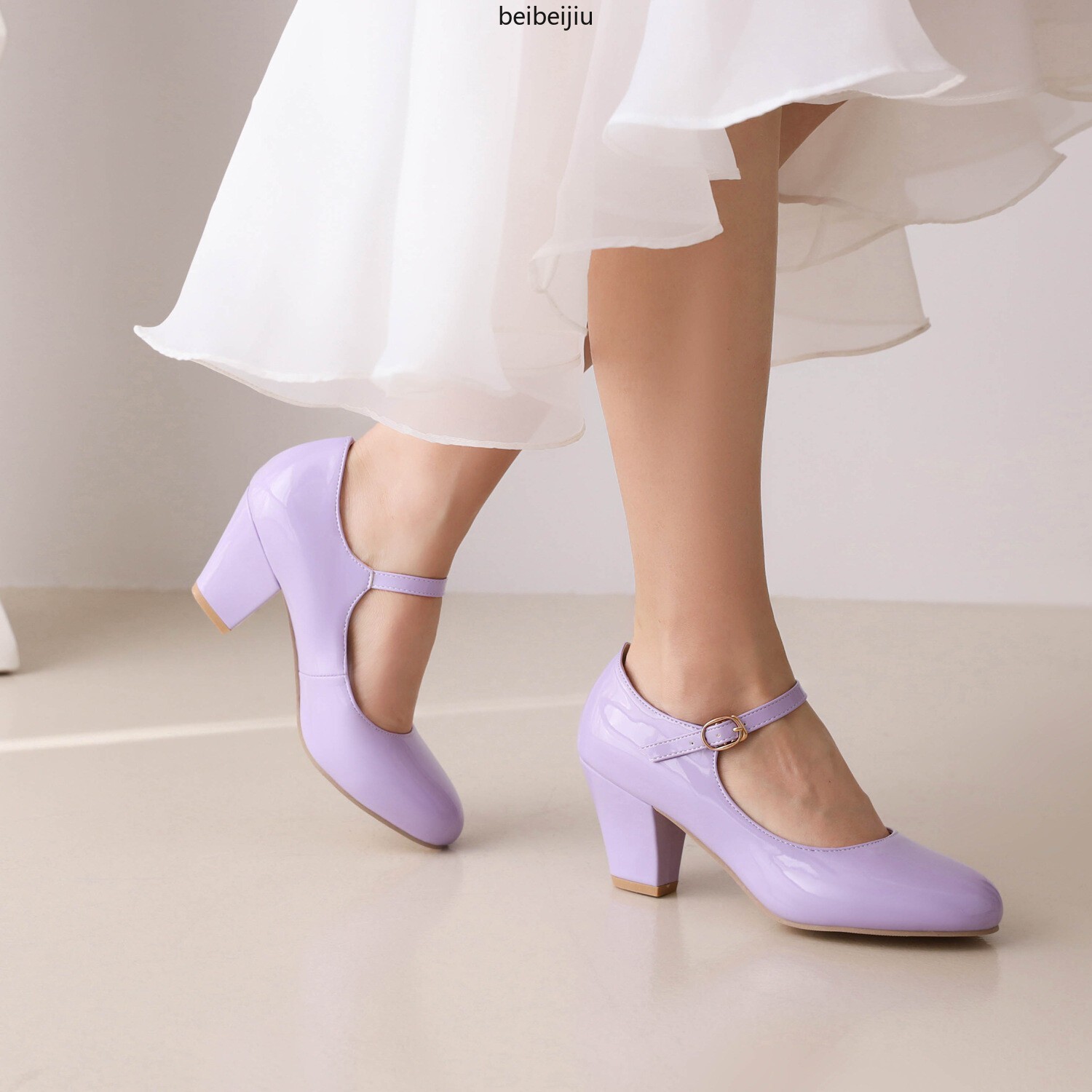 Womens Sweet Candy Mid Block Heel Mary Jane Faux Leather Wedding Shoes Plus Sz