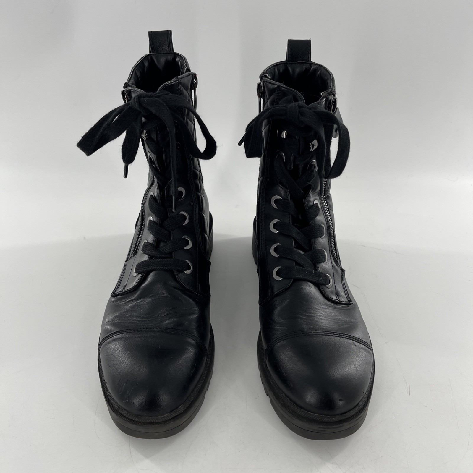 Quilted Moto Biker Womens Boot Combat Goth Nine West Bootie Zip Faux Leather 9.5