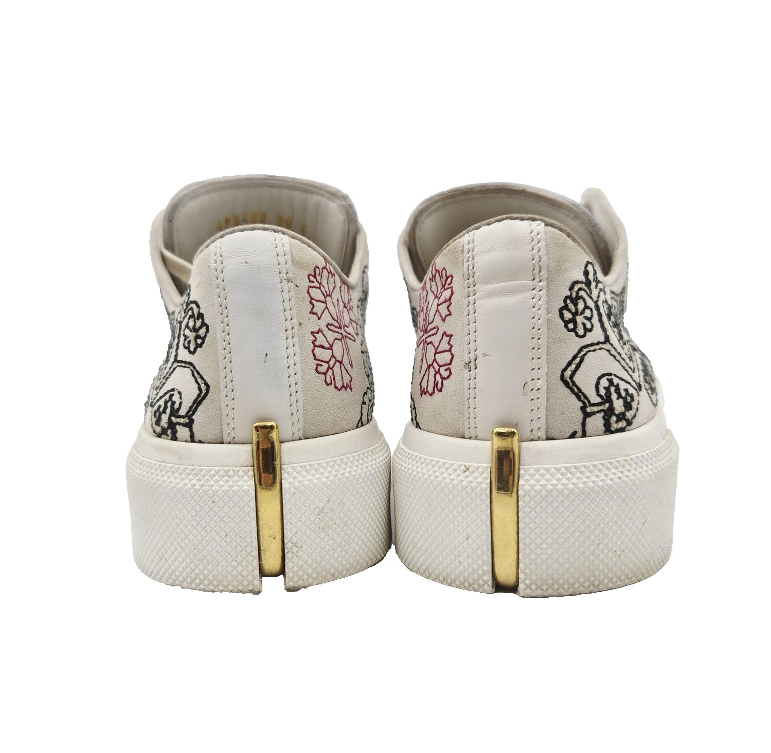 Alexander McQueen Shoes Womens US 8 Cream Floral Embroidered Leather Sneaker