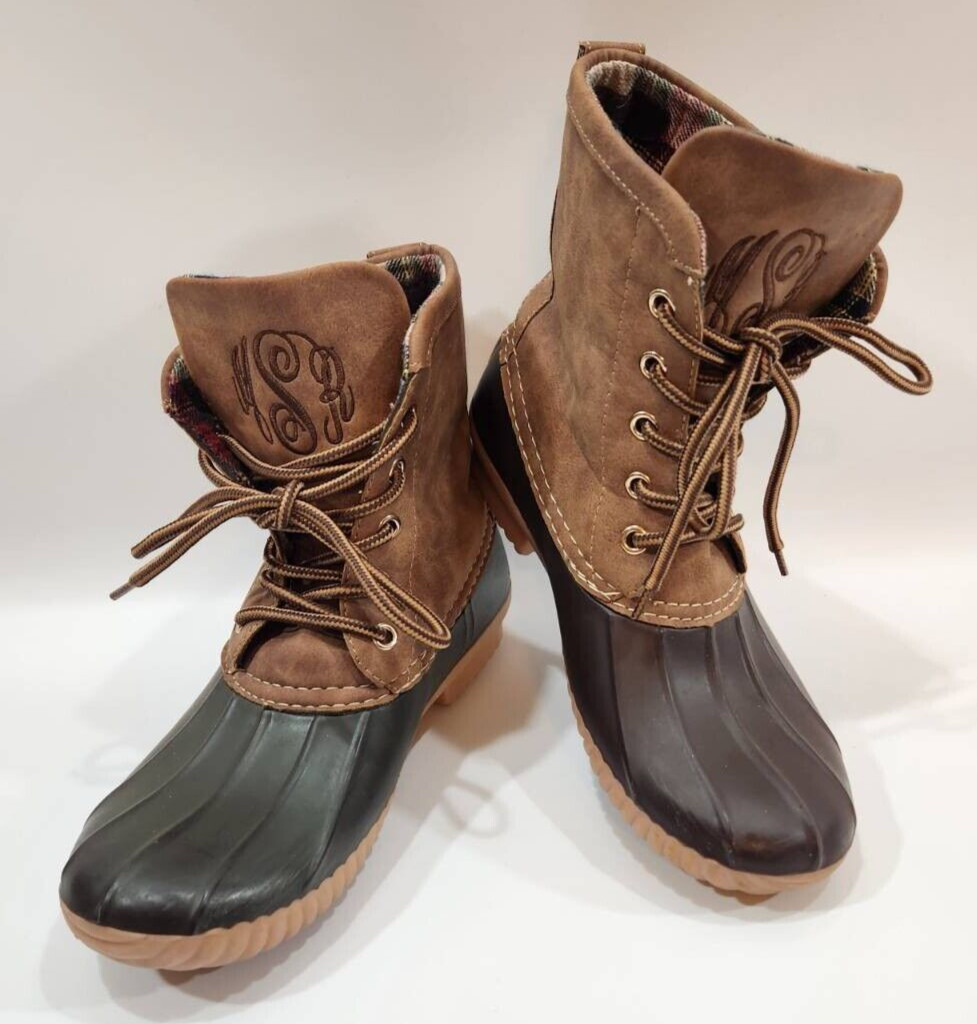 Marleylilly Womens Duck Boots Brown Leather Color Block Pull Tab Ankle Lace Up 6