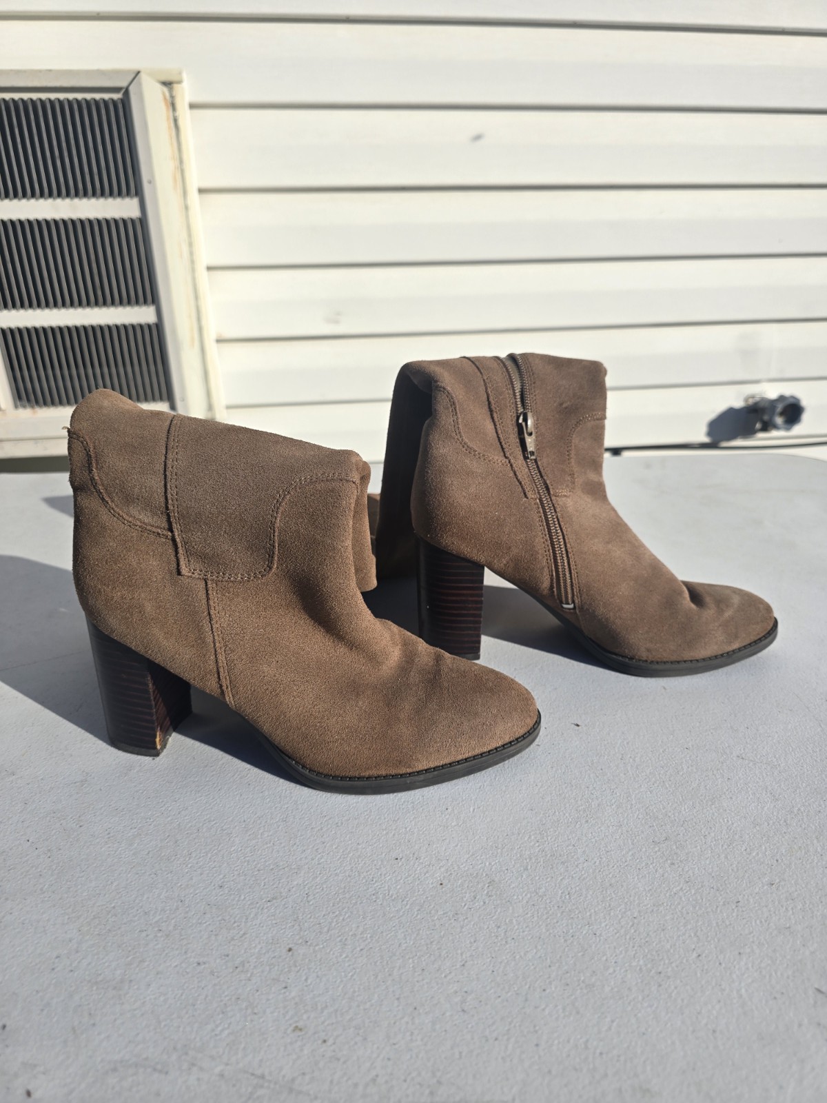 Nine West Brown Suede Slouch Ankle Boots Block Heel Women’s Size 5.5M