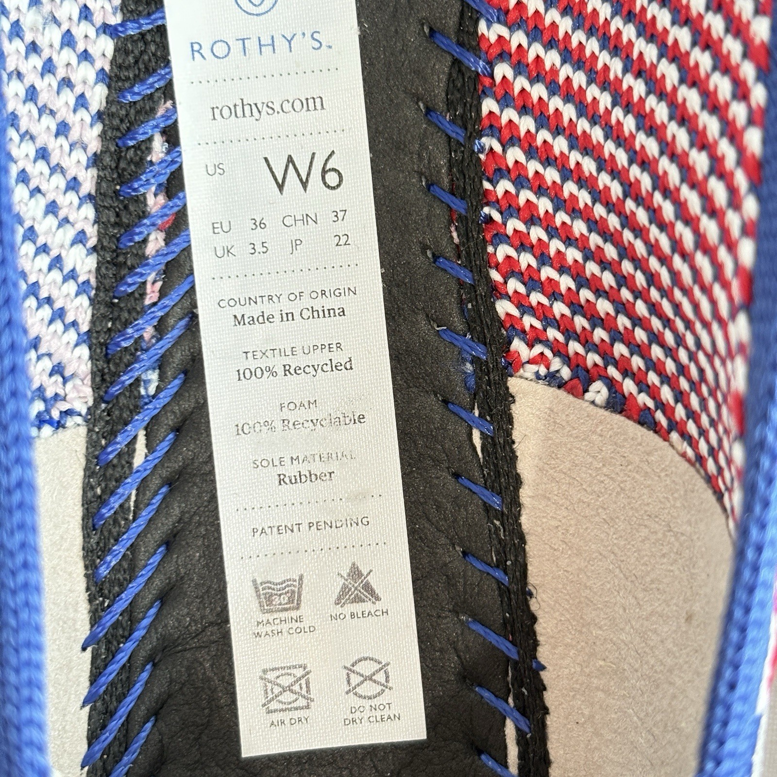 Rothy’s Mixed Stripe Blue Red Pink White Women Size W6 Rare Retired