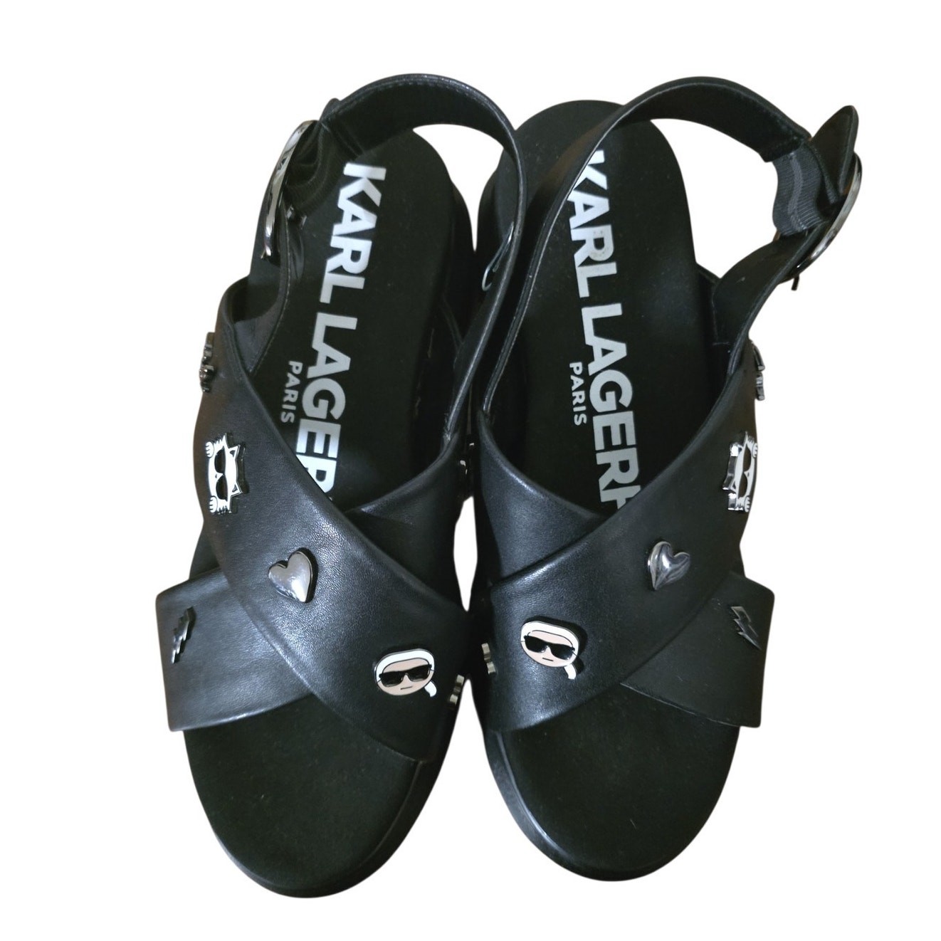 Karl Lagerfeld Black Tilda Platform Sandals with Logo Charms