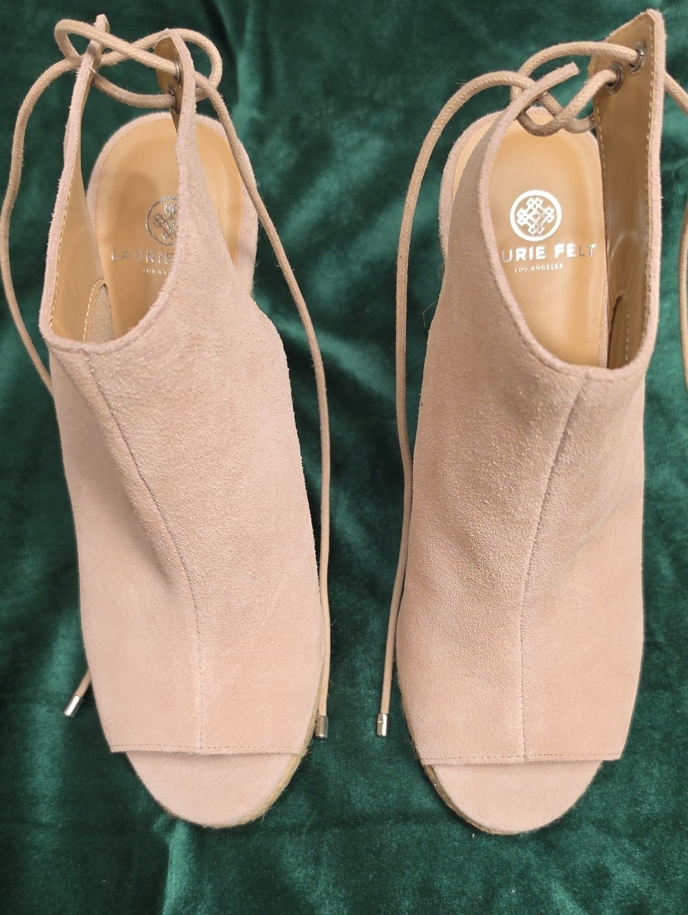 Laurie Felt Suede Lace-Back Peep-Toe Wedge Espadrille – Size – 8.5