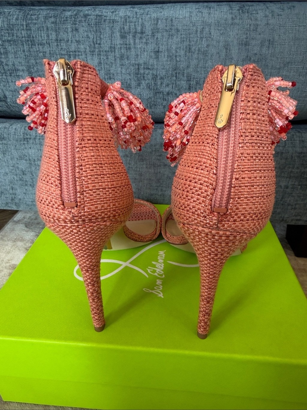 Sam Edelman Gillie Gladiator Coral Beaded Ankle-Strap Heels
