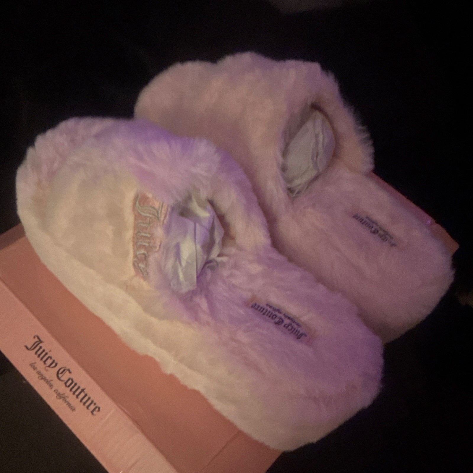 Juicy Couture JC-World Faux Fur Lined Logo Slip-On Slippers White/Pink 8M