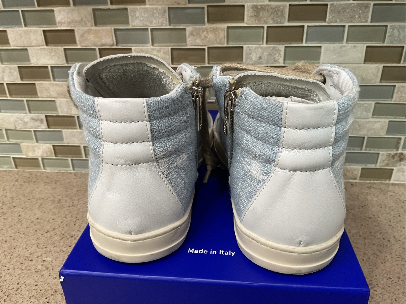 Womens P448 Sneaker Skate Denim 2 Leather High Top Italian Zipper EU 36 US 6-6.5