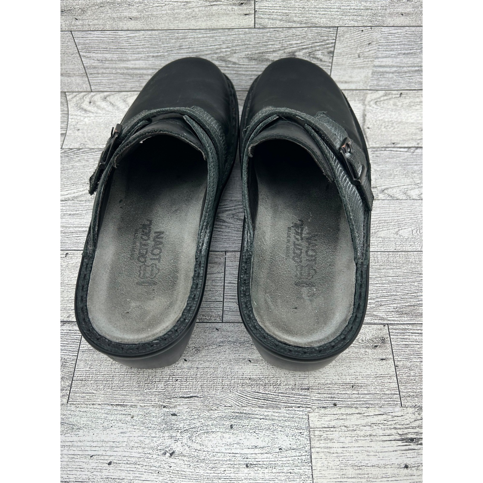 Naot Black Leather Mules Clogs Buckle Comfort Shoes Women Size 6-6.5