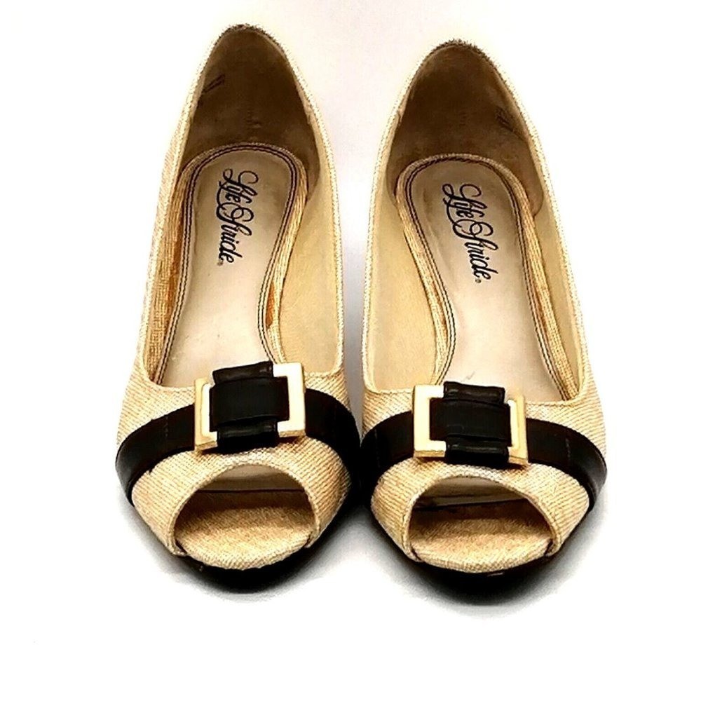 Life Stride Shoes Womens Jargon Beige Brown 8.5 Pumps Peep Toe Kitten Heel