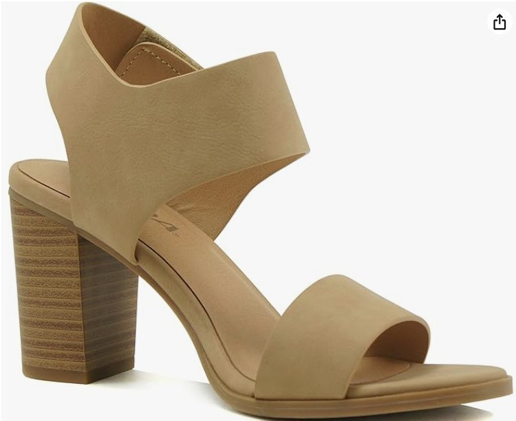 SODA WAIT-A Women Tan Open Round Toe Chunky Heel Ankle Strap High Heel SZ 7.5