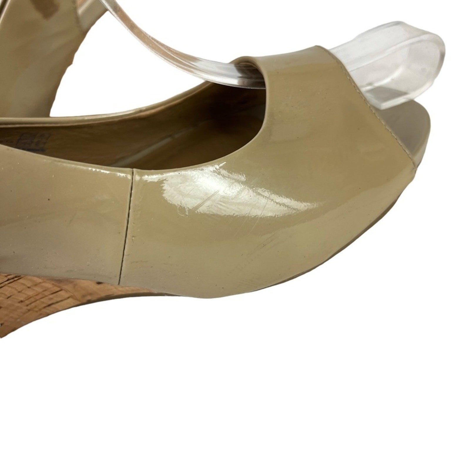 GERRY WEBER Genuine Leather Open Peep Toe Slingback Cork Wedge Shoes Sandals 38
