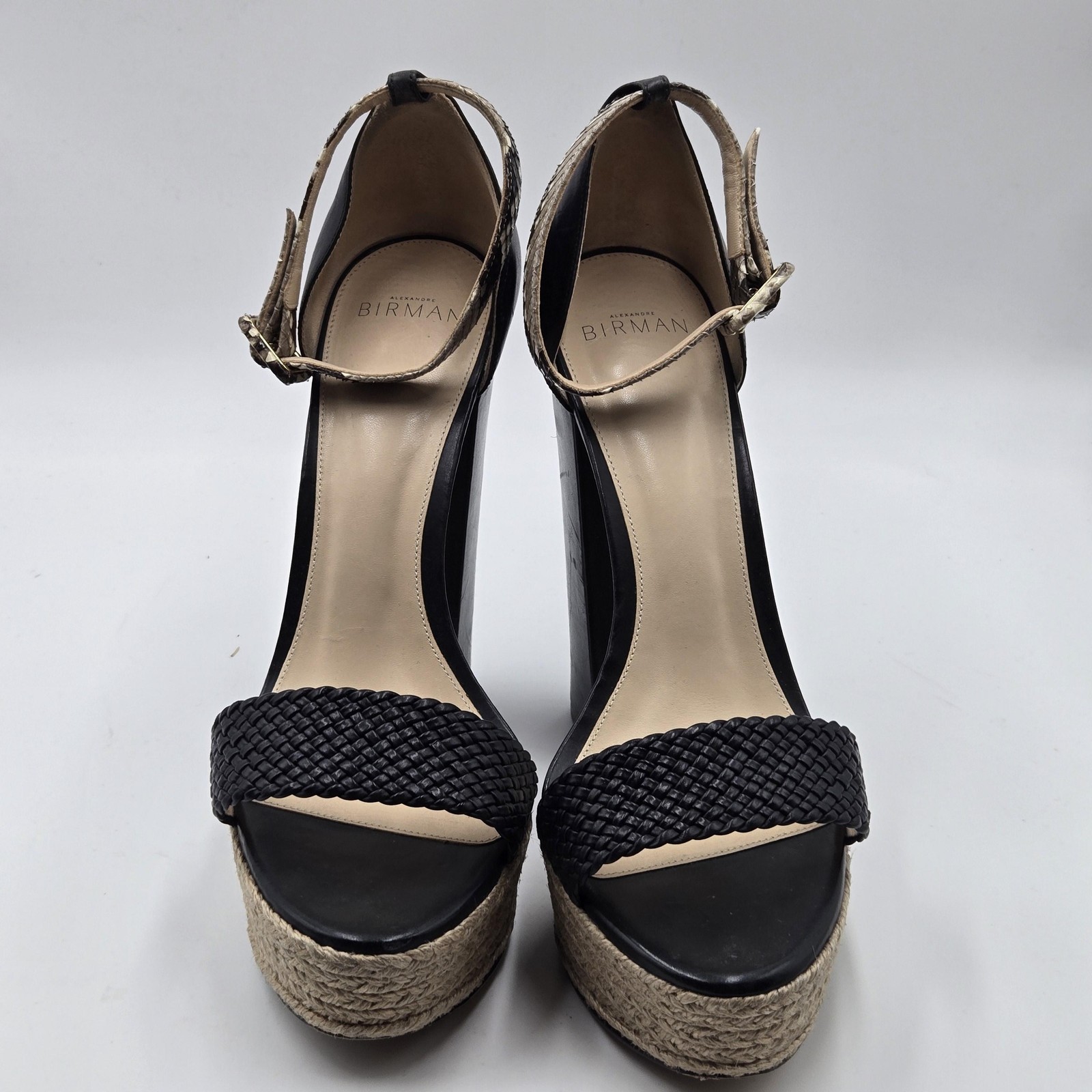 Alexandre Birman Sandals Womens Size 9.5 Black Espadrille Block Heel Ankle Strap