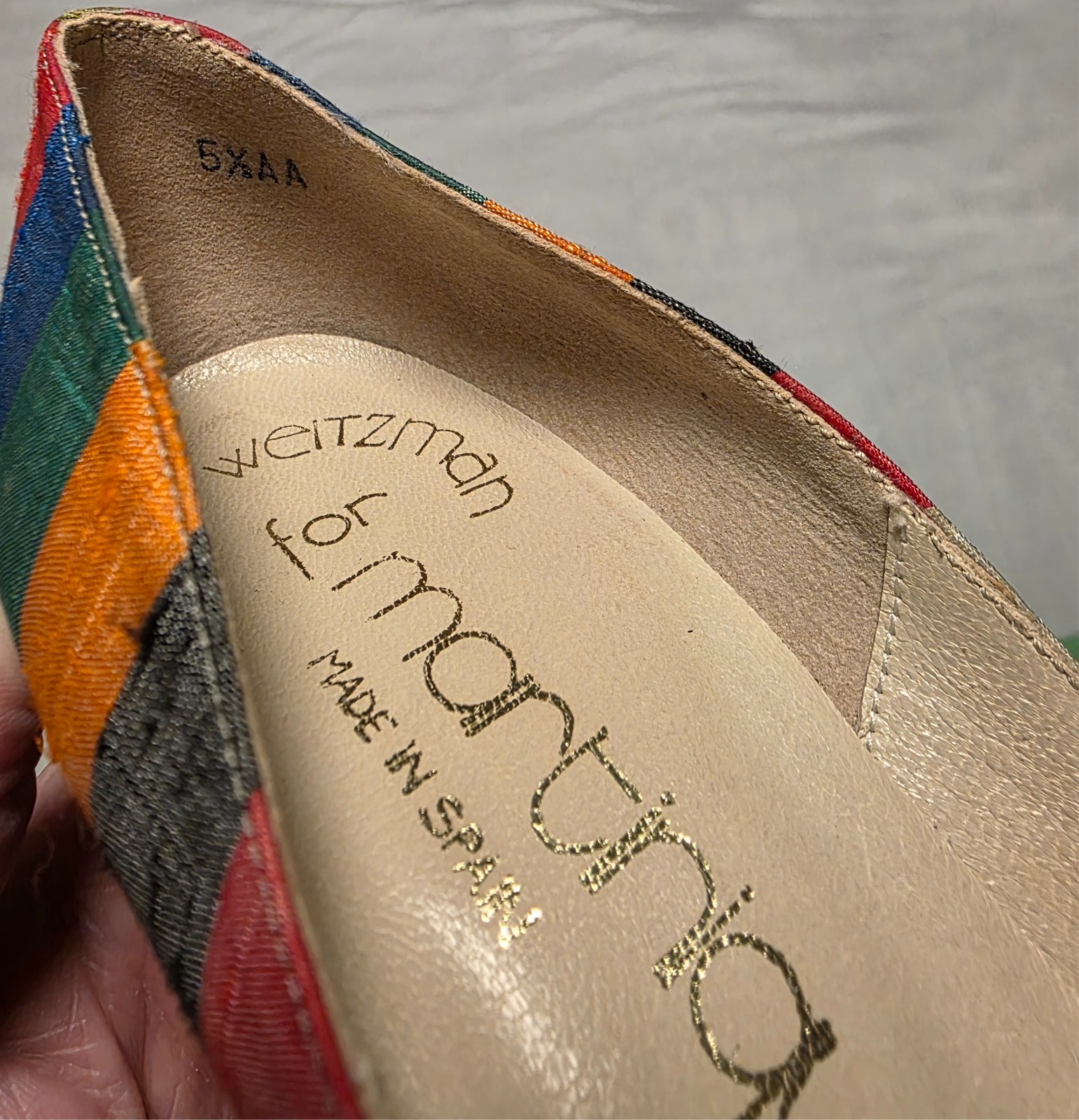 Stuart Weitzman Martinique Rainbow Stripe Peep Toe Pump