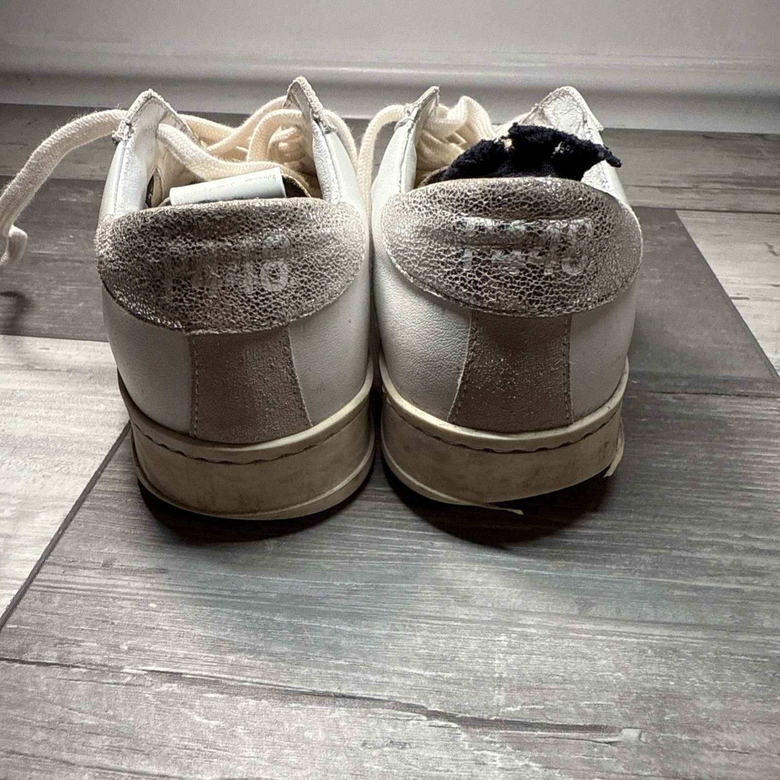 P448 Sneaker 6.5 White with Silver Glitter. Preowned See Photos Provided