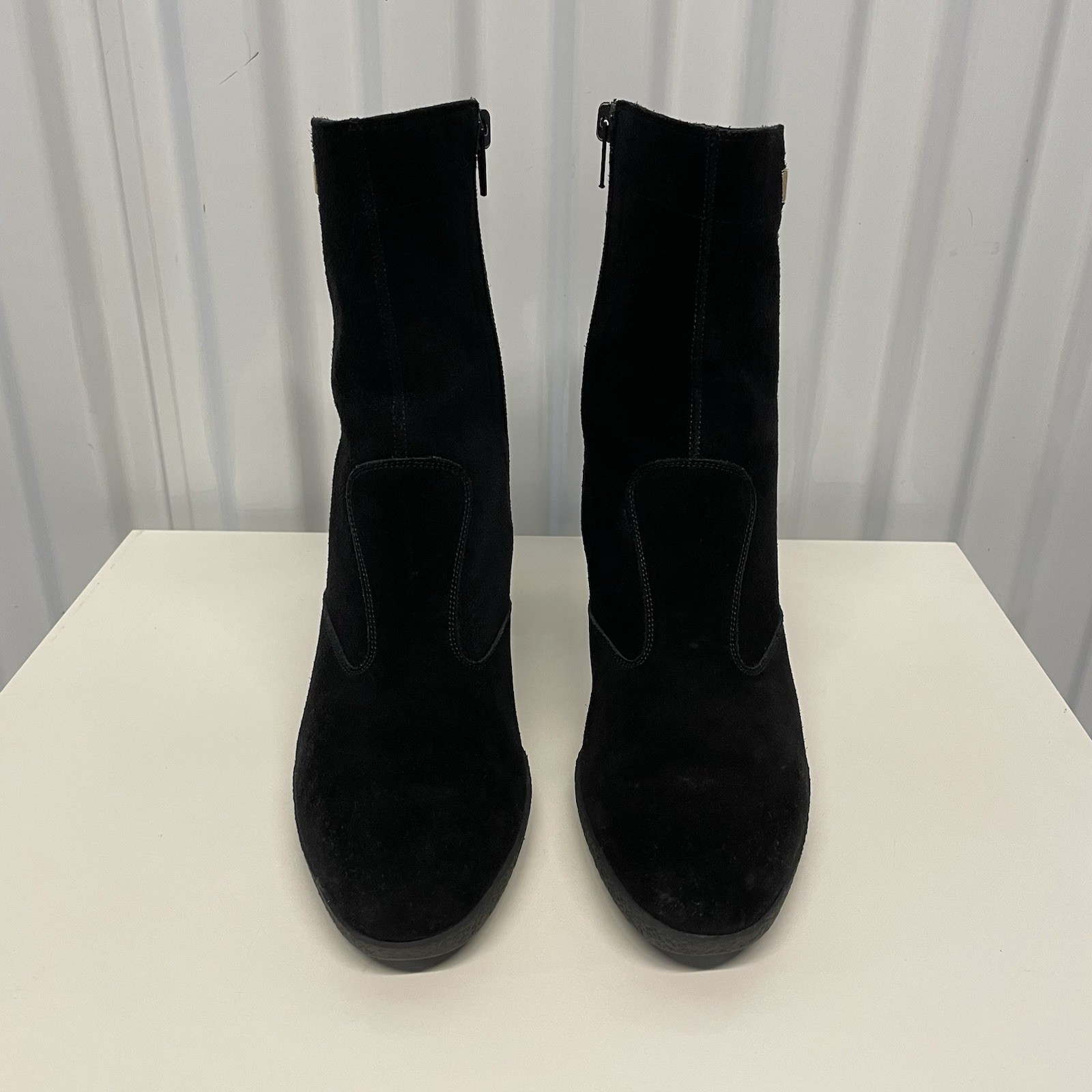 Vintage 90s Ferragamo Black Suede Logo Ankle Boots Women’s 5.5 B