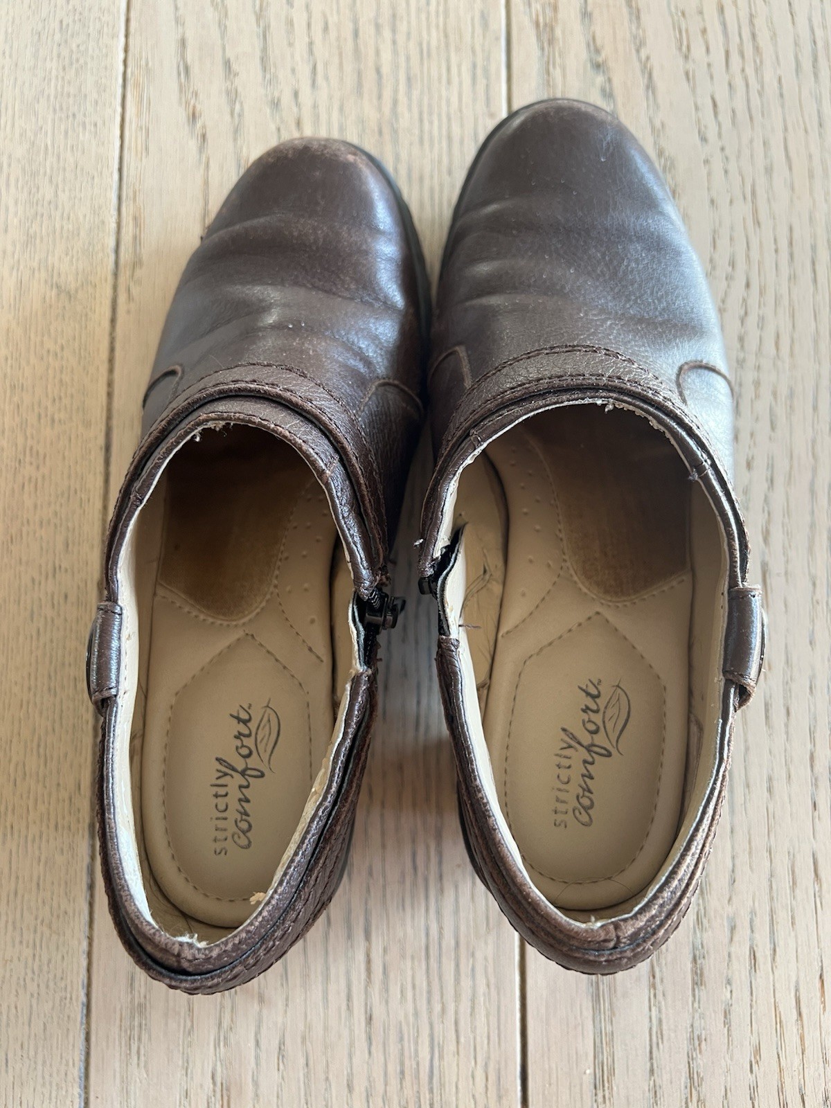 Strictly Comfort Savannah Brown Leather Side Zip Shoes 6.5 Block Heel