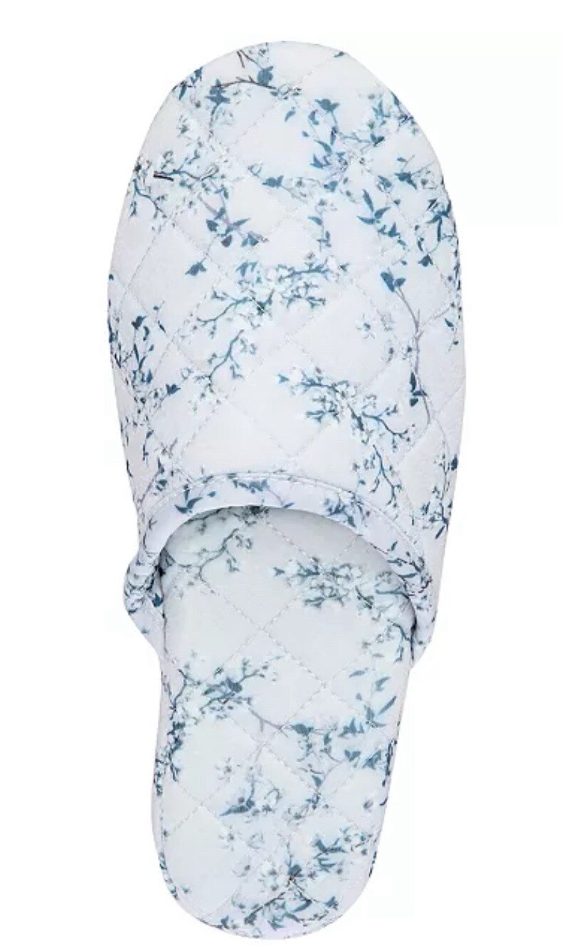 Charter Club Printed Quilted Slide Slippers Cherry Blossom, Blue, XL (11/12)