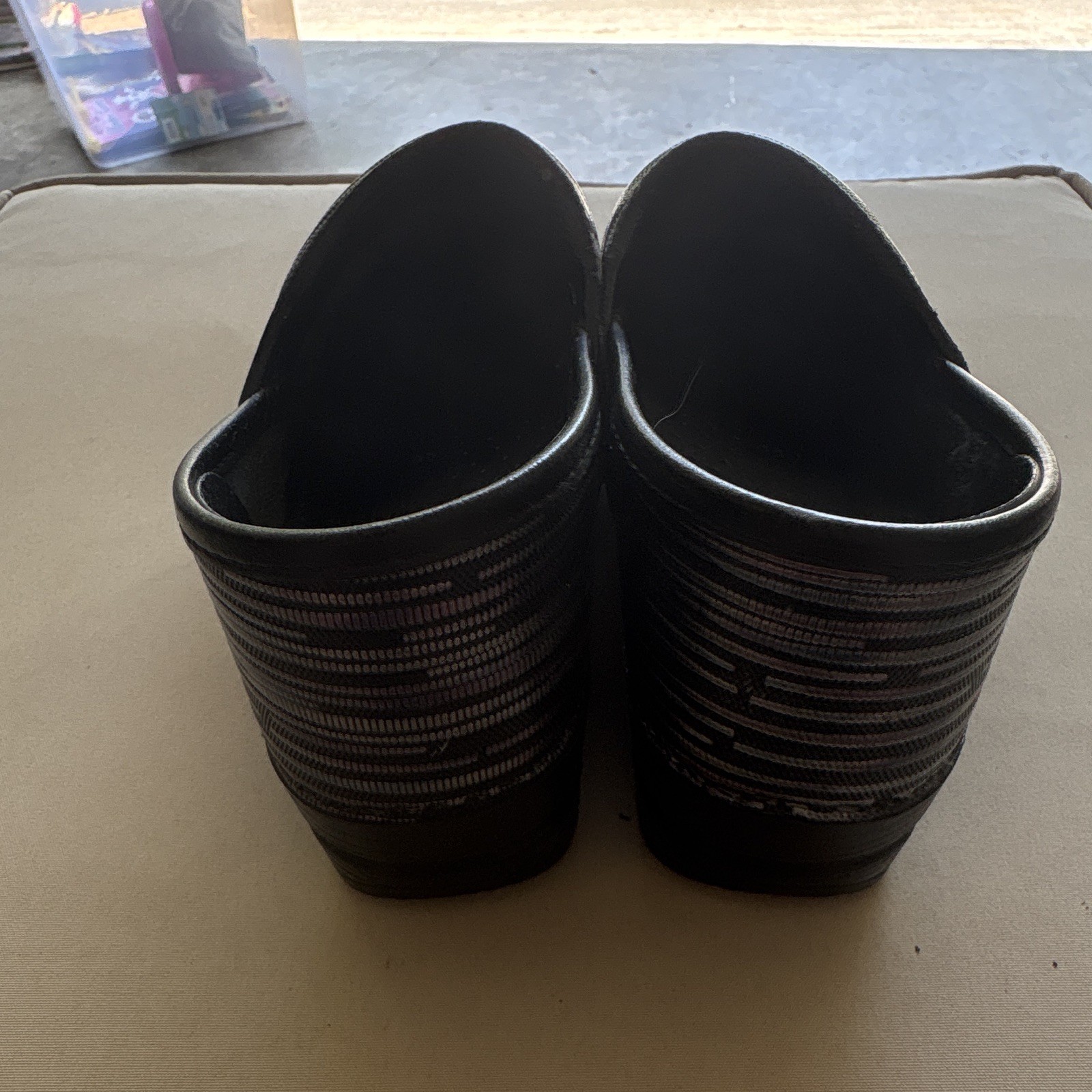 Dansko Professional Leather Striped Black/Gray Slip-On Clogs EU39 US8