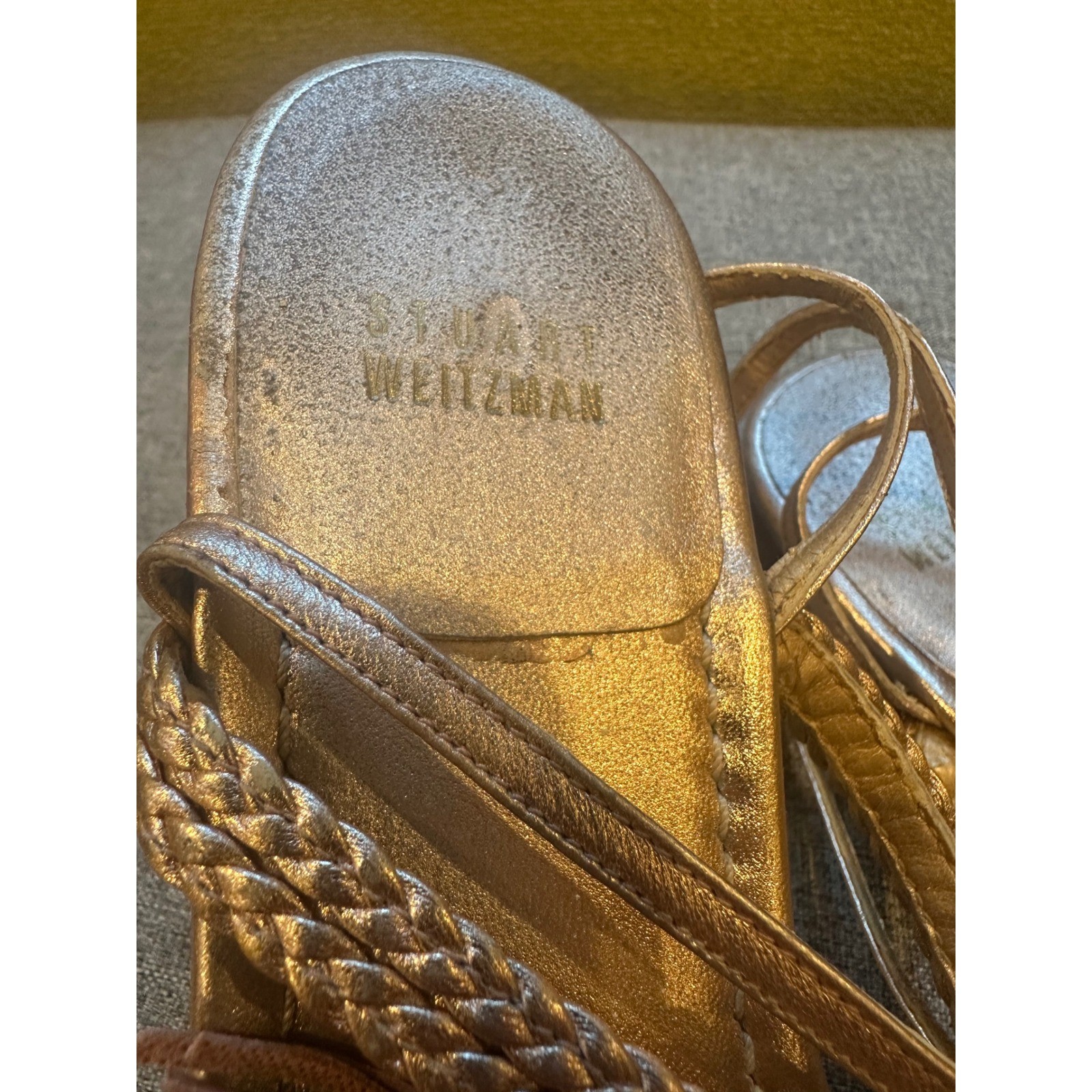 Stuart Weitzman Rose Gold Metallic Leather Tassel Braided Sandals Women 6B